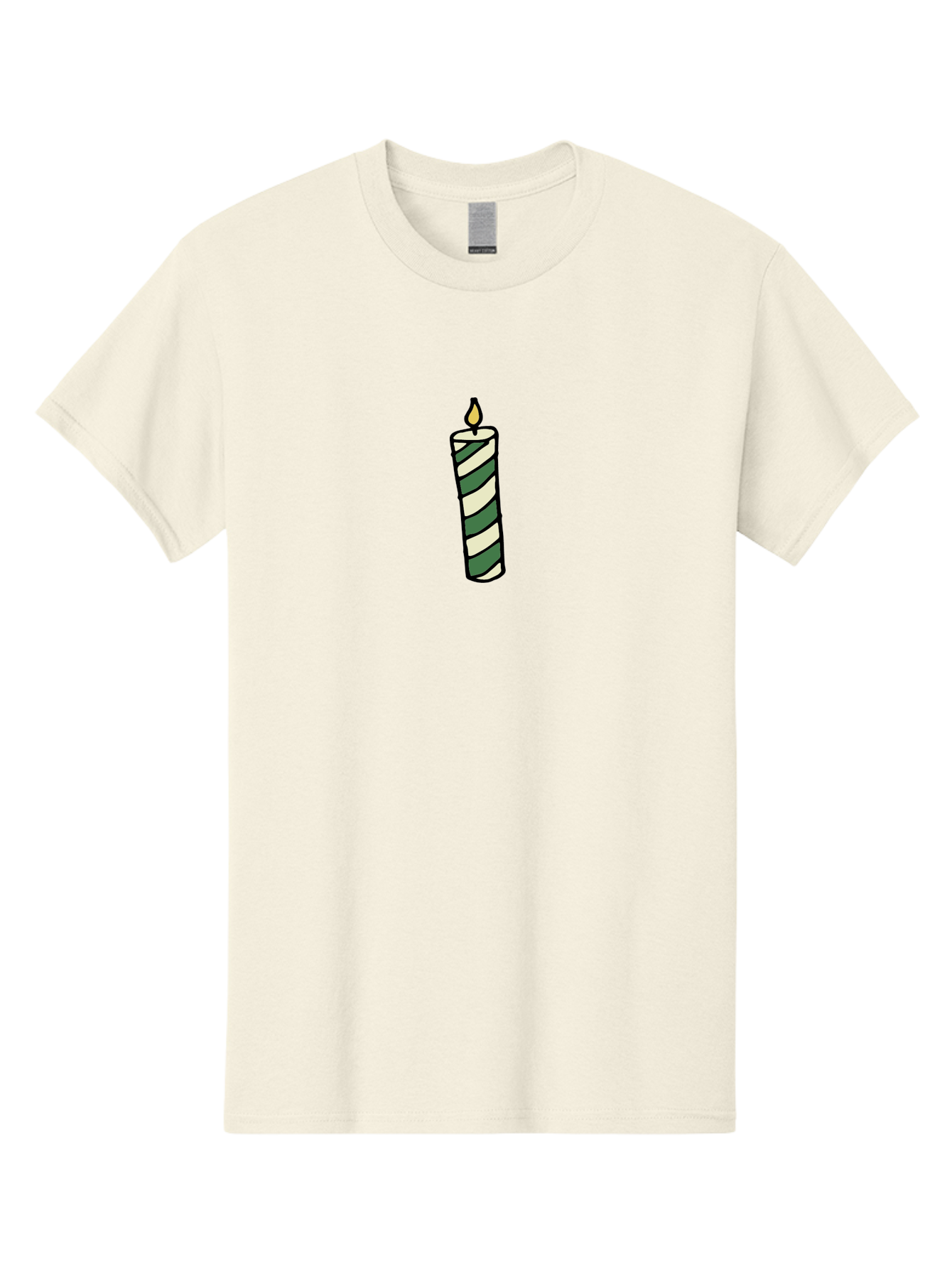 Candle-1 Men'S Graphic Tee, 100% Cotton, Comfortable Casual Summer Wear, Machine Washable, Striped Candle, Lit Candle, Decorative Candle, Green And White Stripes, Black Outline, Warm Lighting, Cozy Ambiance, Relaxation, Ambiance, - Aaa774