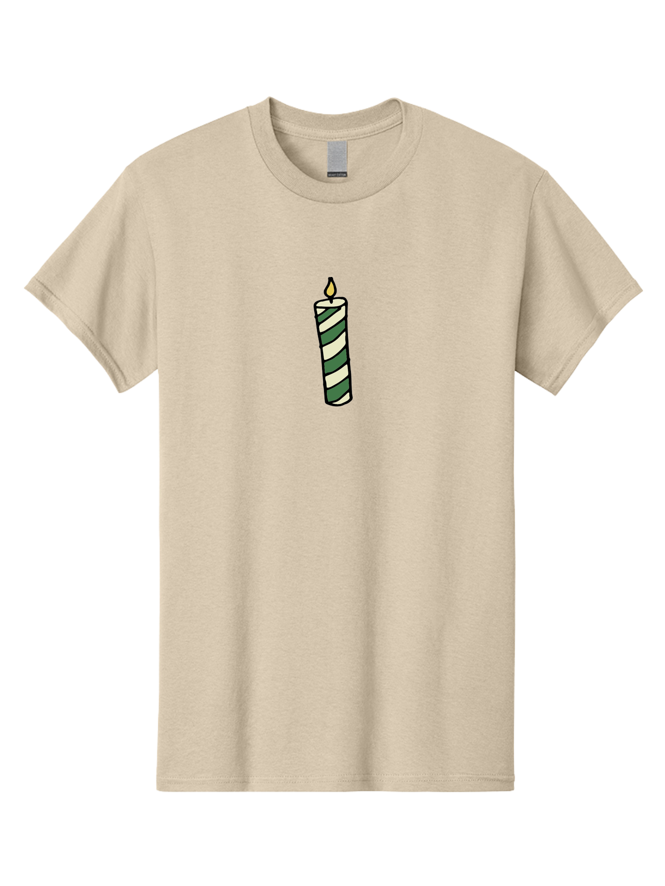 Candle-1 Men'S Graphic Tee, 100% Cotton, Comfortable Casual Summer Wear, Machine Washable, Striped Candle, Lit Candle, Decorative Candle, Green And White Stripes, Black Outline, Warm Lighting, Cozy Ambiance, Relaxation, Ambiance, - Aaa774