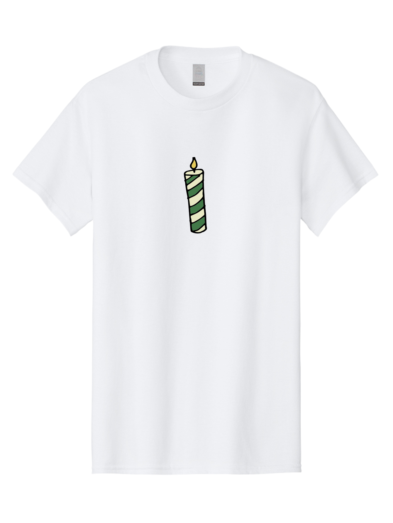 Candle-1 Men'S Graphic Tee, 100% Cotton, Comfortable Casual Summer Wear, Machine Washable, Striped Candle, Lit Candle, Decorative Candle, Green And White Stripes, Black Outline, Warm Lighting, Cozy Ambiance, Relaxation, Ambiance, - Aaa774