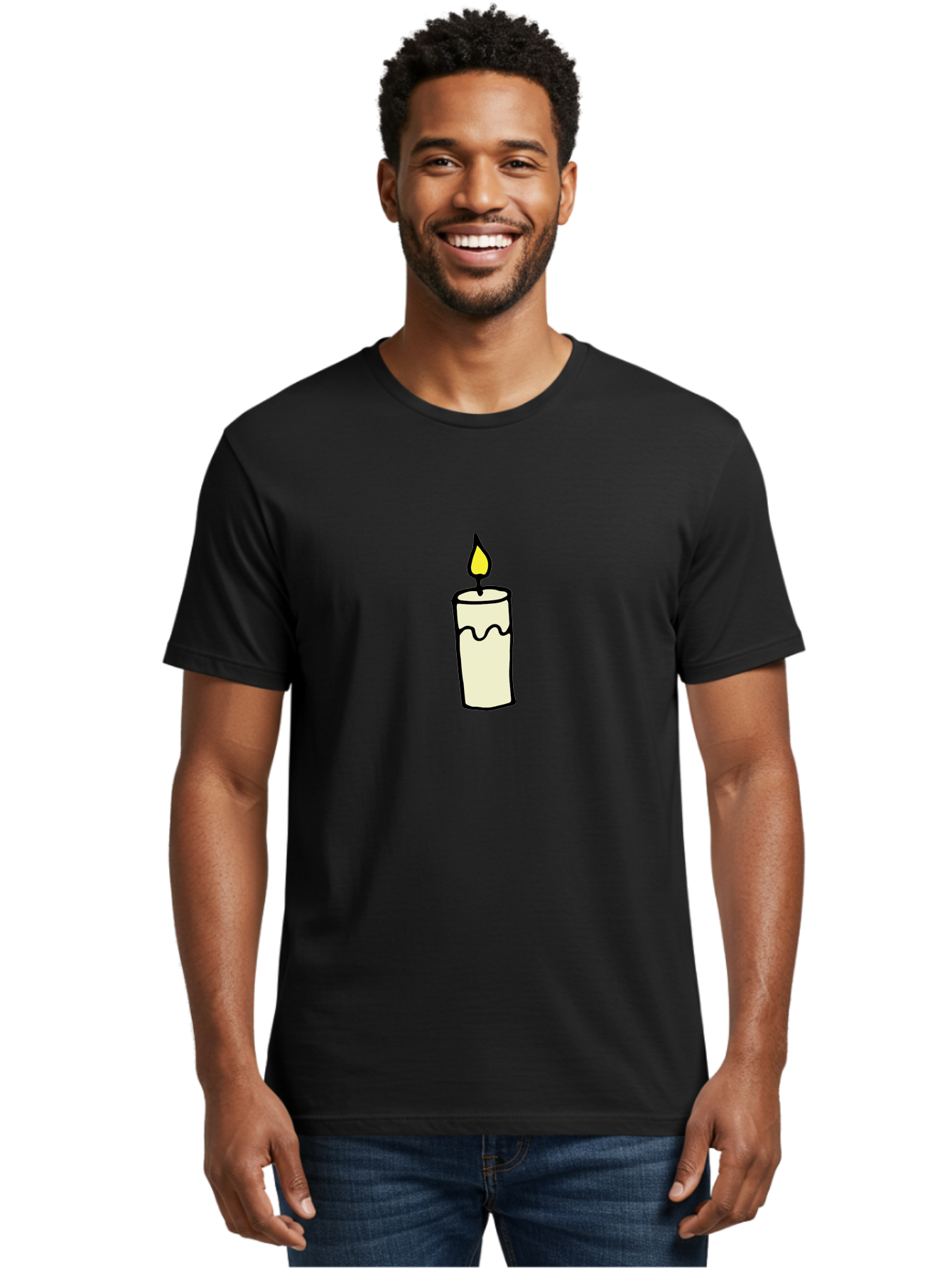 Candle-3 Men'S Graphic Tee, 100% Cotton, Comfortable Casual Summer Wear, Machine Washable, Lit Candle, Melting Wax, Yellow Flame, Flickering Light, Simple Illustration, Minimalist Design, Soothing Ambiance, Relaxation, Calm Atmosphere - Aaa776