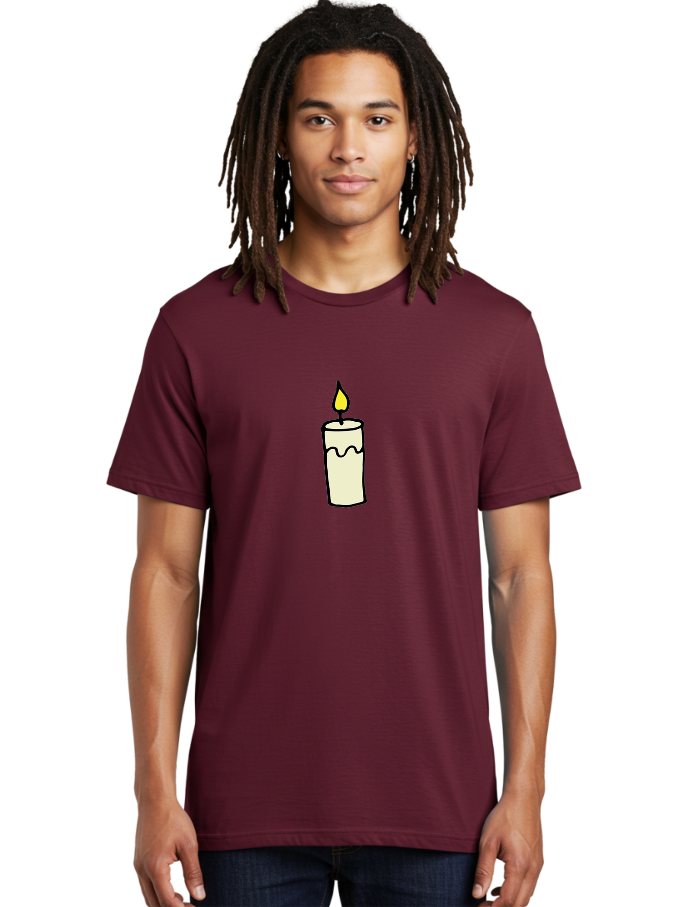Candle-3 Men'S Graphic Tee, 100% Cotton, Comfortable Casual Summer Wear, Machine Washable, Lit Candle, Melting Wax, Yellow Flame, Flickering Light, Simple Illustration, Minimalist Design, Soothing Ambiance, Relaxation, Calm Atmosphere - Aaa776