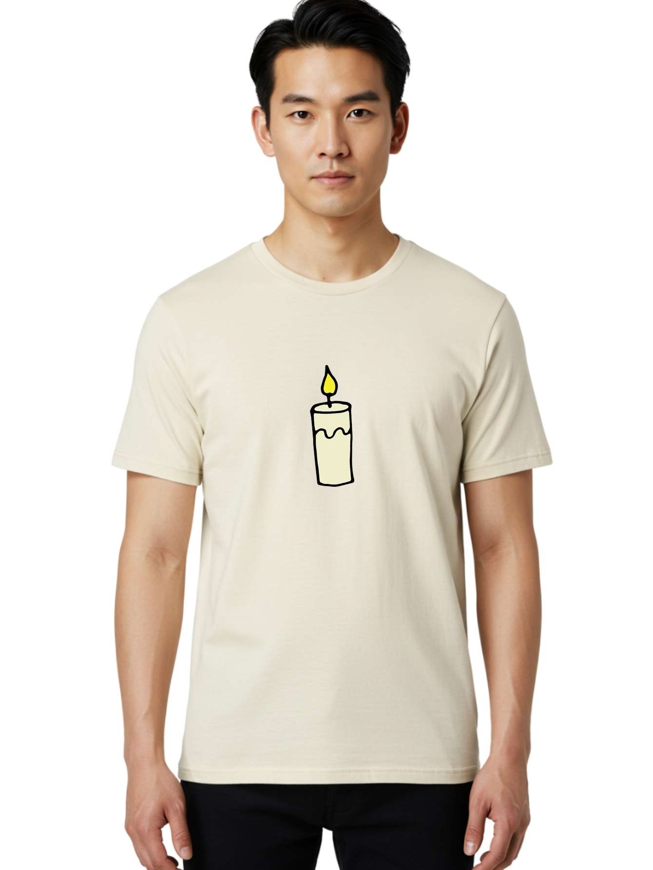 Candle-3 Men'S Graphic Tee, 100% Cotton, Comfortable Casual Summer Wear, Machine Washable, Lit Candle, Melting Wax, Yellow Flame, Flickering Light, Simple Illustration, Minimalist Design, Soothing Ambiance, Relaxation, Calm Atmosphere - Aaa776