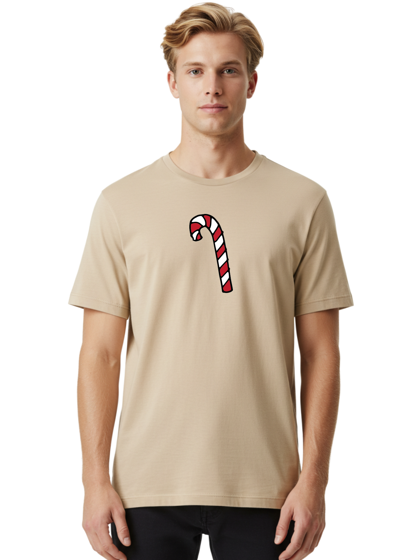 Candy-Cane-2 Men'S Graphic Tee, 100% Cotton, Comfortable Casual Summer Wear, Machine Washable, Striped Candy Cane, Holiday Treat, Festive Decoration, Christmas Symbol, Red And White Stripes, Sweet Delight, Seasonal Charm - Aaa780