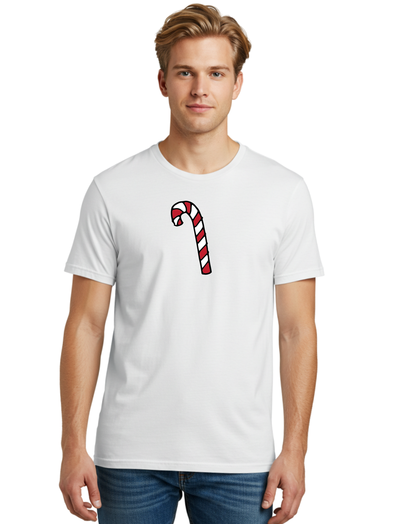 Candy-Cane-2 Men'S Graphic Tee, 100% Cotton, Comfortable Casual Summer Wear, Machine Washable, Striped Candy Cane, Holiday Treat, Festive Decoration, Christmas Symbol, Red And White Stripes, Sweet Delight, Seasonal Charm - Aaa780