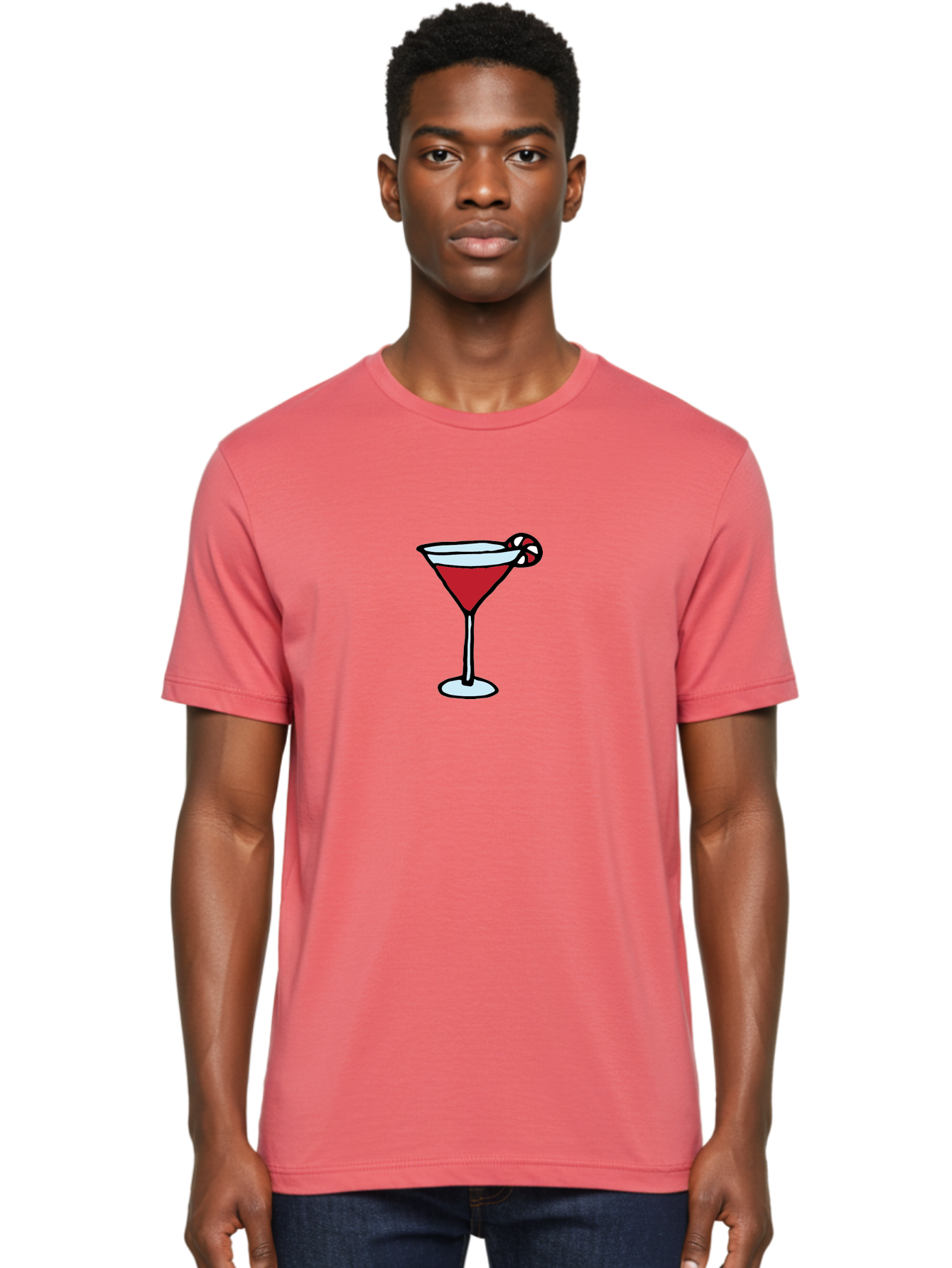 Candy-Cane-Martini-1 Men'S Graphic Tee, 100% Cotton, Comfortable Casual Summer Wear, Machine Washable, Red Martini, Candy Cane Garnish, Festive Cocktail, Holiday Drink, Sweet Treat, Christmas Party, Cocktail Hour - Aaa781
