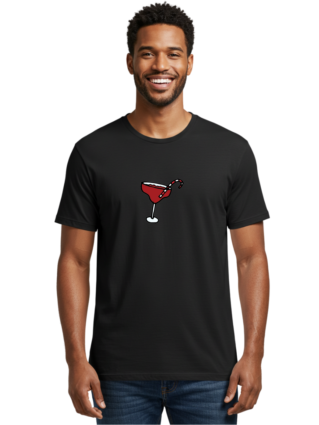 Candy-Cane-Martini Men'S Graphic Tee, 100% Cotton, Comfortable Casual Summer Wear, Machine Washable, Martini Glass, Red Cocktail, Candy Cane Garnish, Festive Drink, Holiday Party, Sweet Treat, Christmas Cocktail - Aaa783