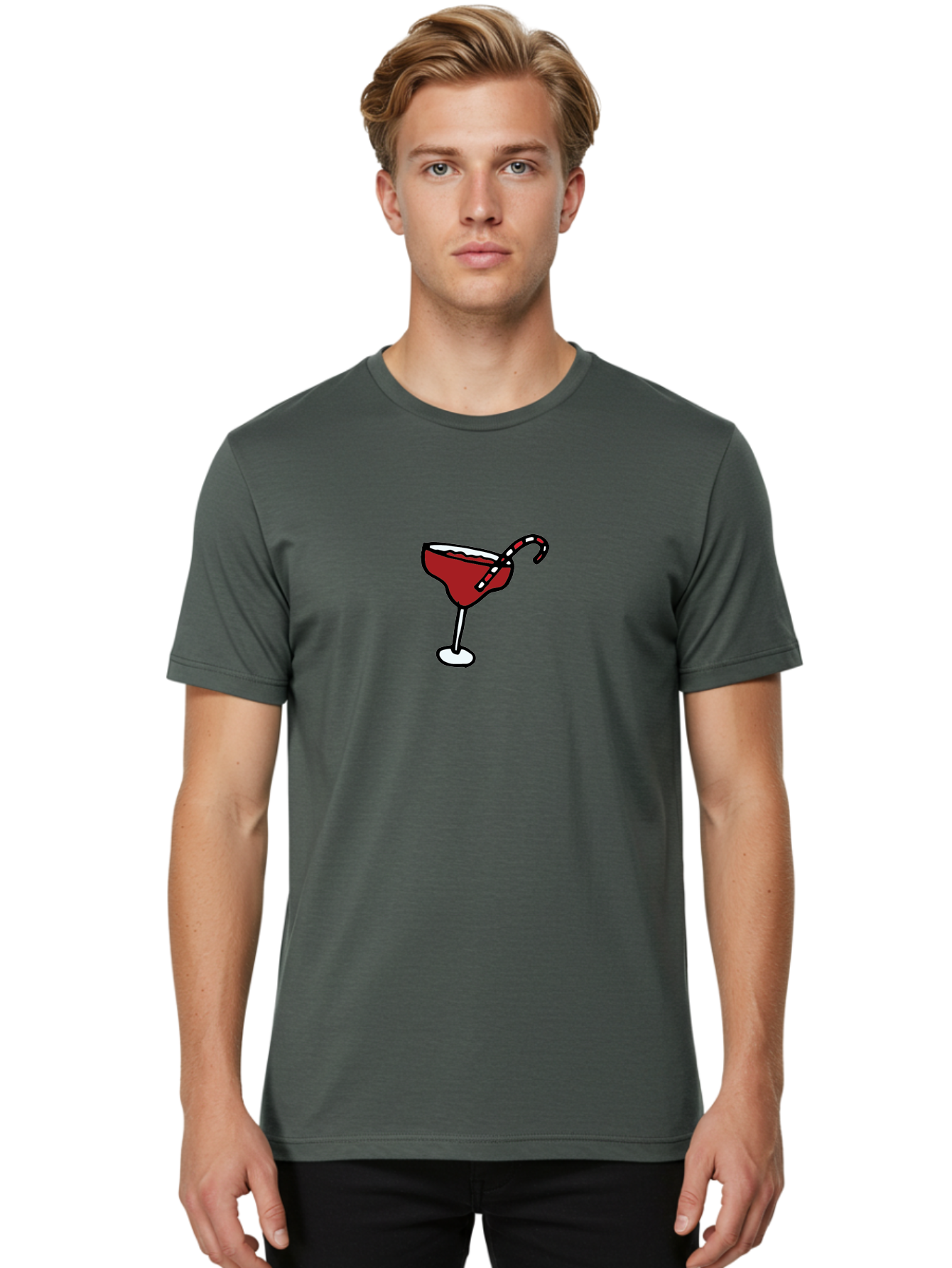 Candy-Cane-Martini Men'S Graphic Tee, 100% Cotton, Comfortable Casual Summer Wear, Machine Washable, Martini Glass, Red Cocktail, Candy Cane Garnish, Festive Drink, Holiday Party, Sweet Treat, Christmas Cocktail - Aaa783