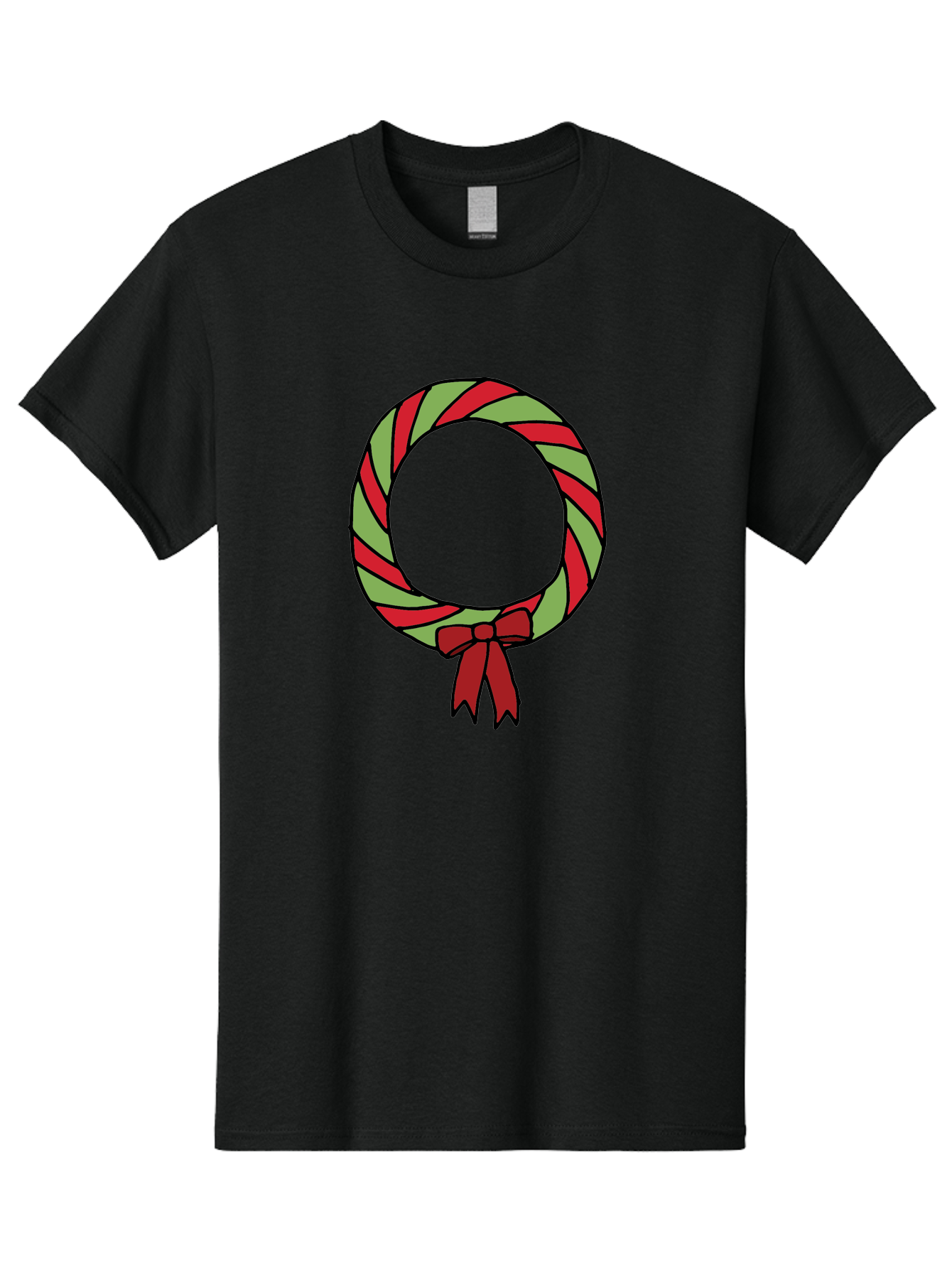 Candy-Cane-Wreath Men'S Graphic Tee, 100% Cotton, Comfortable Casual Summer Wear, Machine Washable, Candy Cane Wreath, Christmas Decoration, Red And Green Stripes, Festive Holiday Decor, Wrapped Candy Design, Ribbon Bow, Sweet Treat Theme, - Aaa784