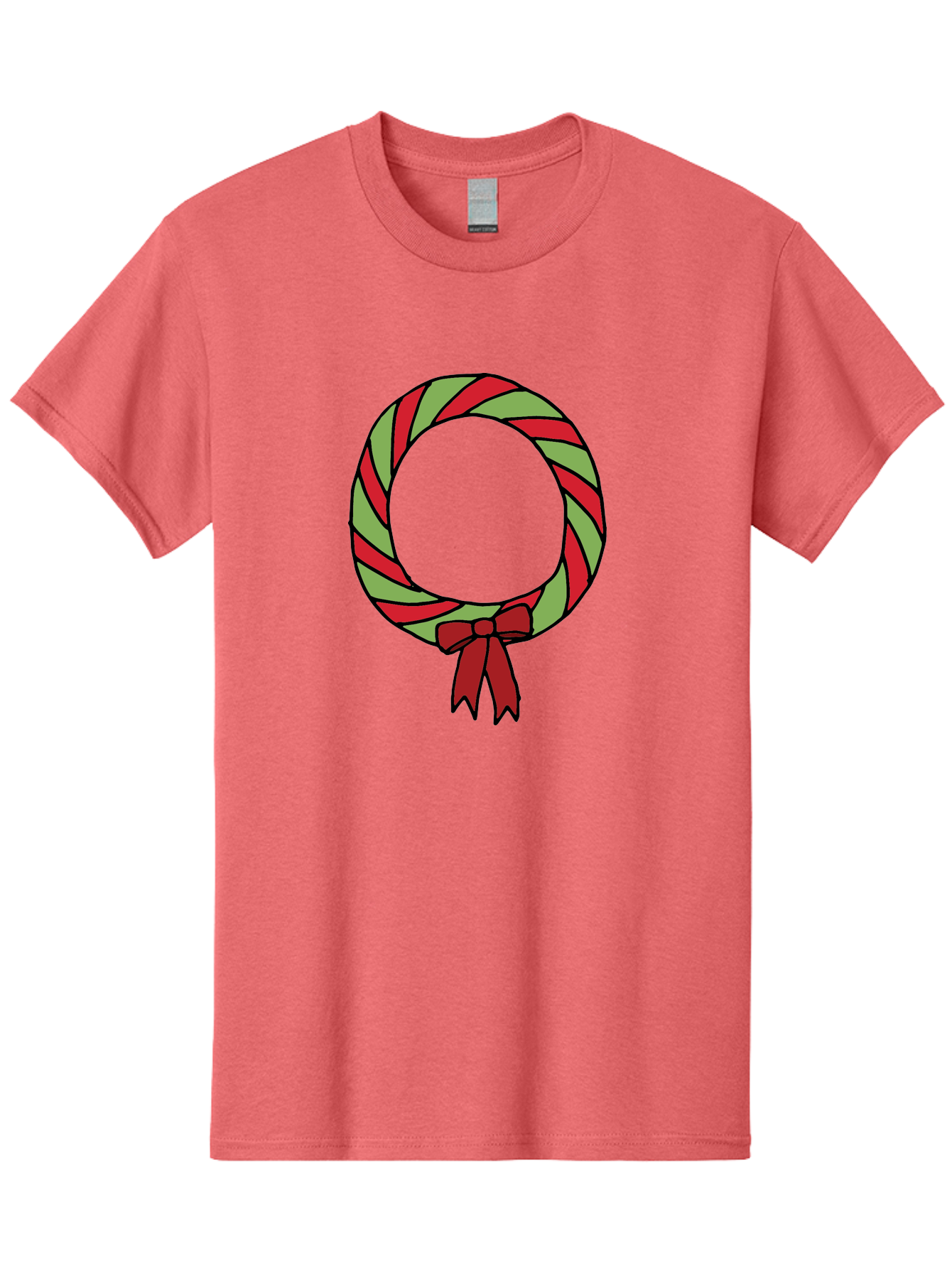 Candy-Cane-Wreath Men'S Graphic Tee, 100% Cotton, Comfortable Casual Summer Wear, Machine Washable, Candy Cane Wreath, Christmas Decoration, Red And Green Stripes, Festive Holiday Decor, Wrapped Candy Design, Ribbon Bow, Sweet Treat Theme, - Aaa784