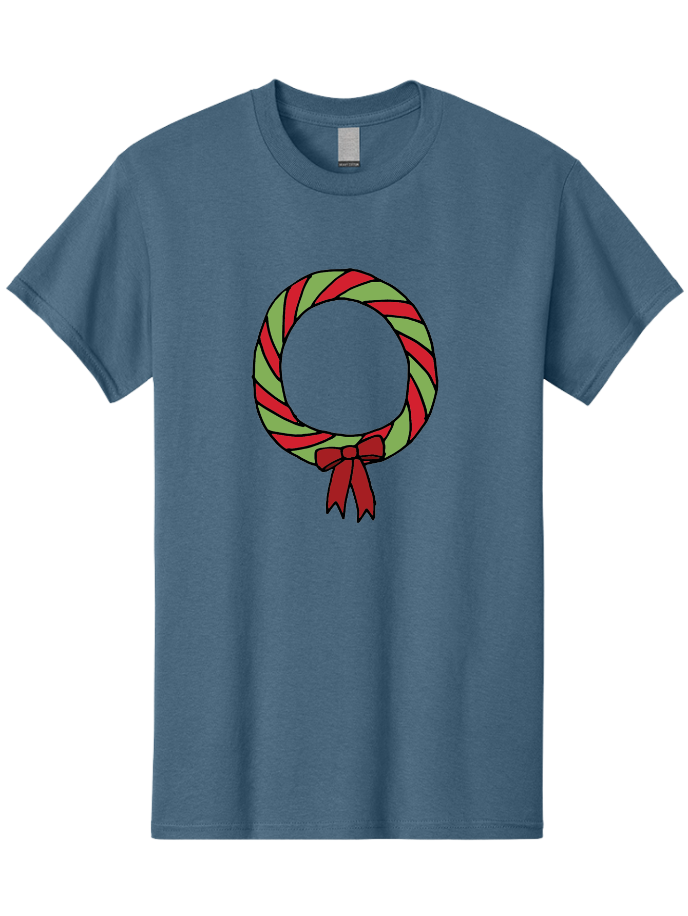 Candy-Cane-Wreath Men'S Graphic Tee, 100% Cotton, Comfortable Casual Summer Wear, Machine Washable, Candy Cane Wreath, Christmas Decoration, Red And Green Stripes, Festive Holiday Decor, Wrapped Candy Design, Ribbon Bow, Sweet Treat Theme, - Aaa784