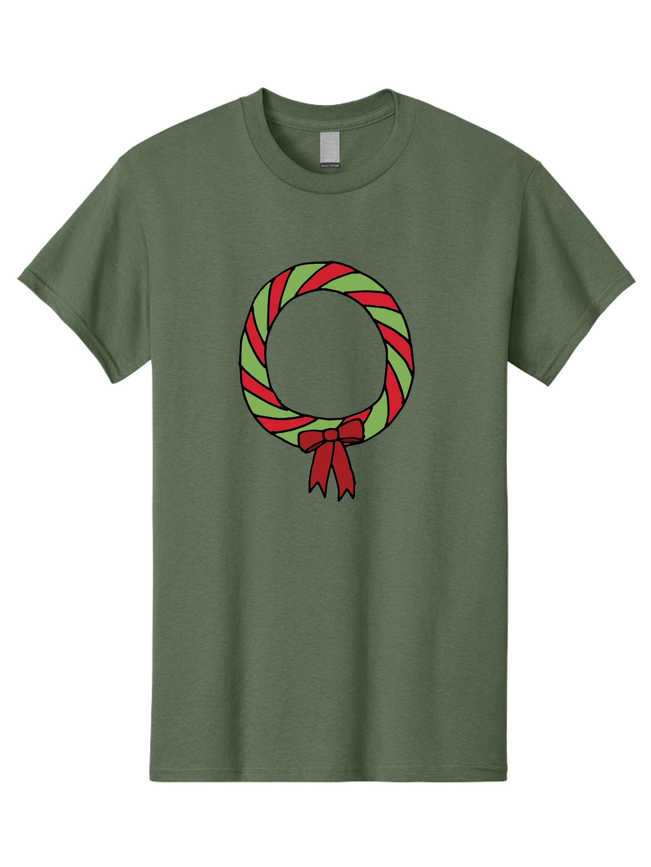 Candy-Cane-Wreath Men'S Graphic Tee, 100% Cotton, Comfortable Casual Summer Wear, Machine Washable, Candy Cane Wreath, Christmas Decoration, Red And Green Stripes, Festive Holiday Decor, Wrapped Candy Design, Ribbon Bow, Sweet Treat Theme, - Aaa784