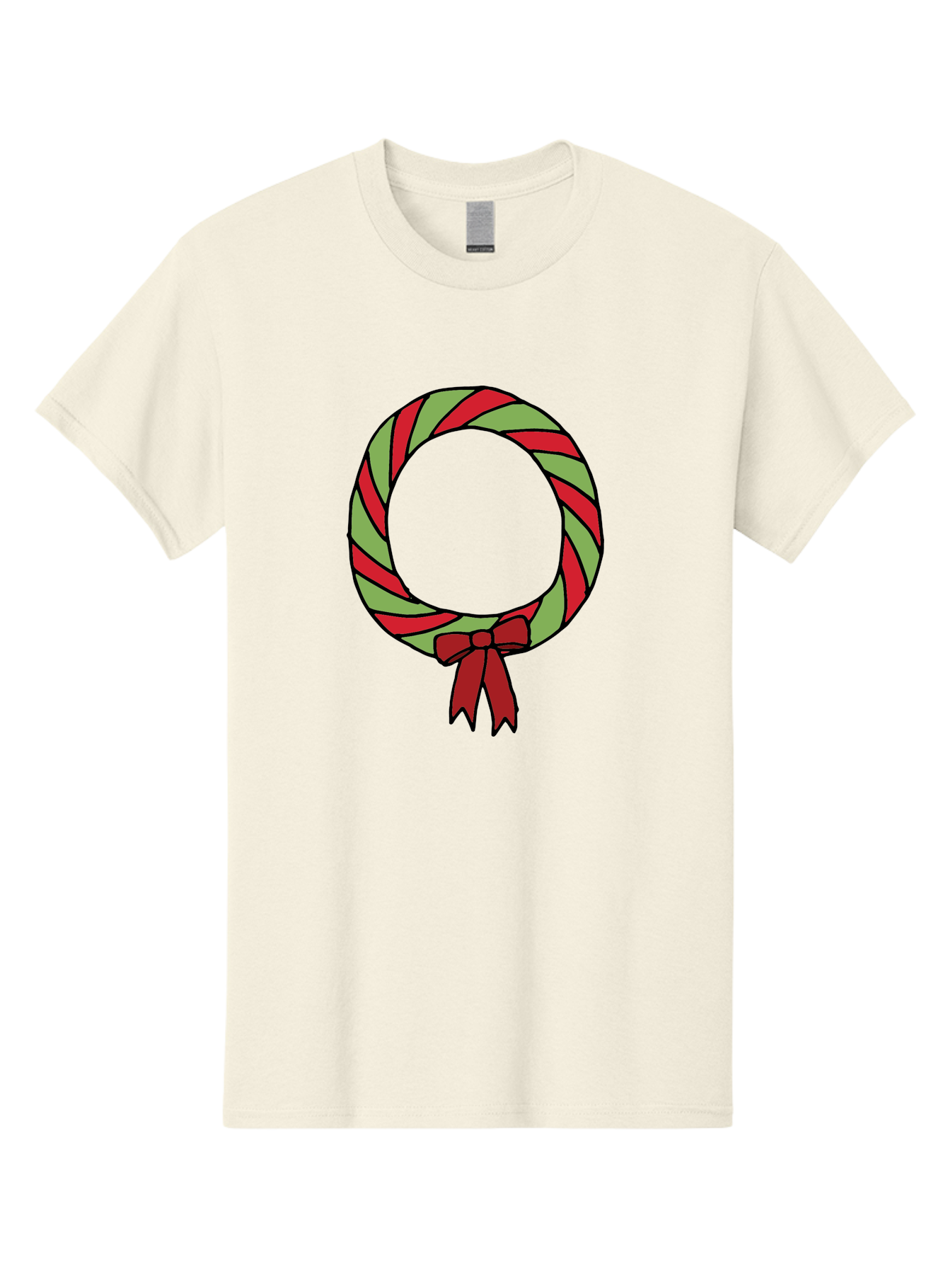 Candy-Cane-Wreath Men'S Graphic Tee, 100% Cotton, Comfortable Casual Summer Wear, Machine Washable, Candy Cane Wreath, Christmas Decoration, Red And Green Stripes, Festive Holiday Decor, Wrapped Candy Design, Ribbon Bow, Sweet Treat Theme, - Aaa784