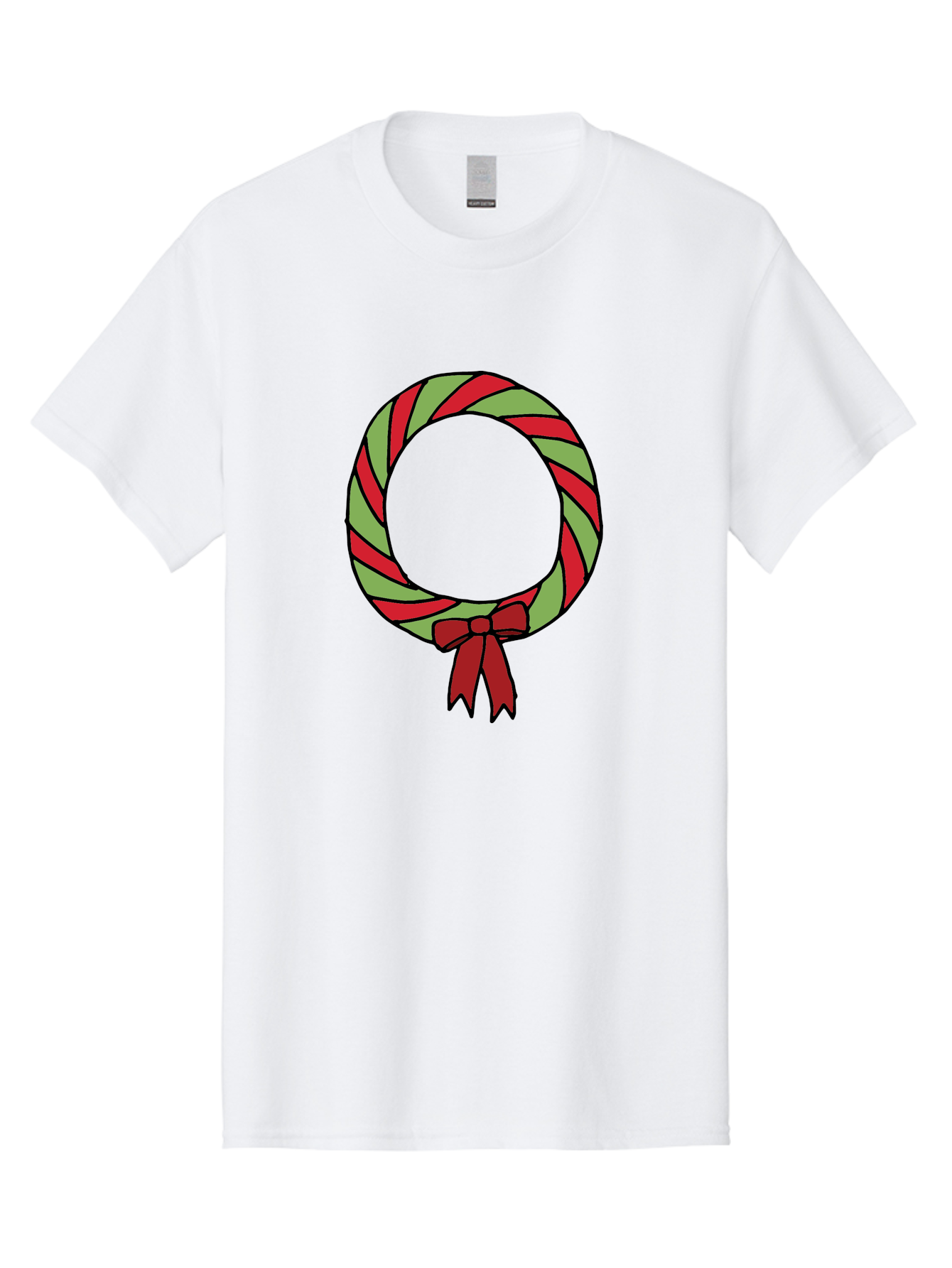 Candy-Cane-Wreath Men'S Graphic Tee, 100% Cotton, Comfortable Casual Summer Wear, Machine Washable, Candy Cane Wreath, Christmas Decoration, Red And Green Stripes, Festive Holiday Decor, Wrapped Candy Design, Ribbon Bow, Sweet Treat Theme, - Aaa784