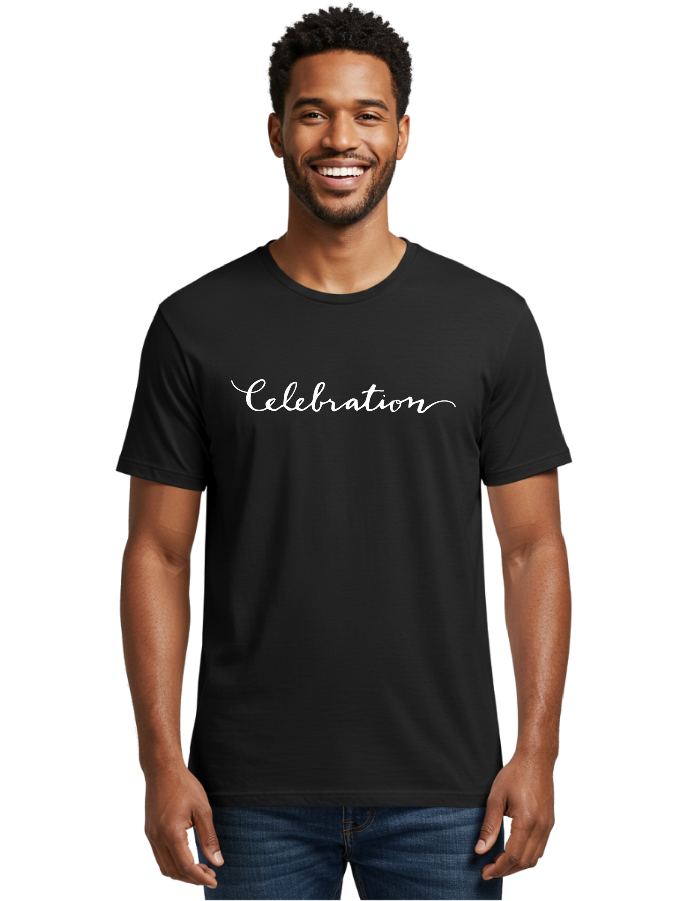 Celebration Men'S Graphic Tee, 100% Cotton, Comfortable Casual Summer Wear, Machine Washable, Party, Festive Atmosphere, Joyful Occasion, Celebration Text, White Cursive Font, Elegant Script - Aaa792