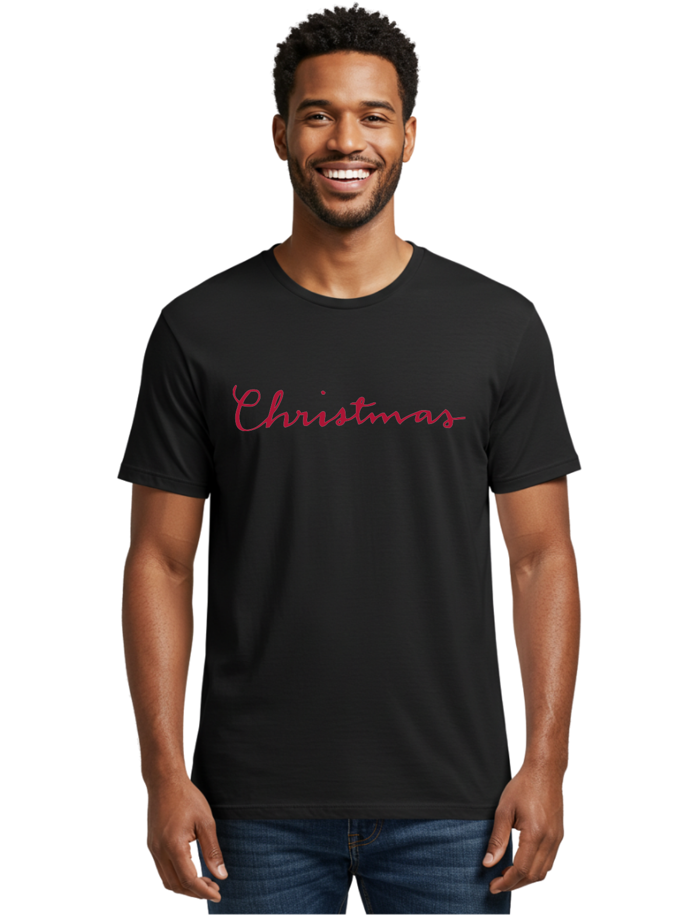 Christmas-2 Men'S Graphic Tee, 100% Cotton, Comfortable Casual Summer Wear, Machine Washable, Christmas Theme, Holiday Season, Festive Vibes, Red Cursive Text, Xmas Greeting, Winter Celebration, Holiday Cheer - Aaa802