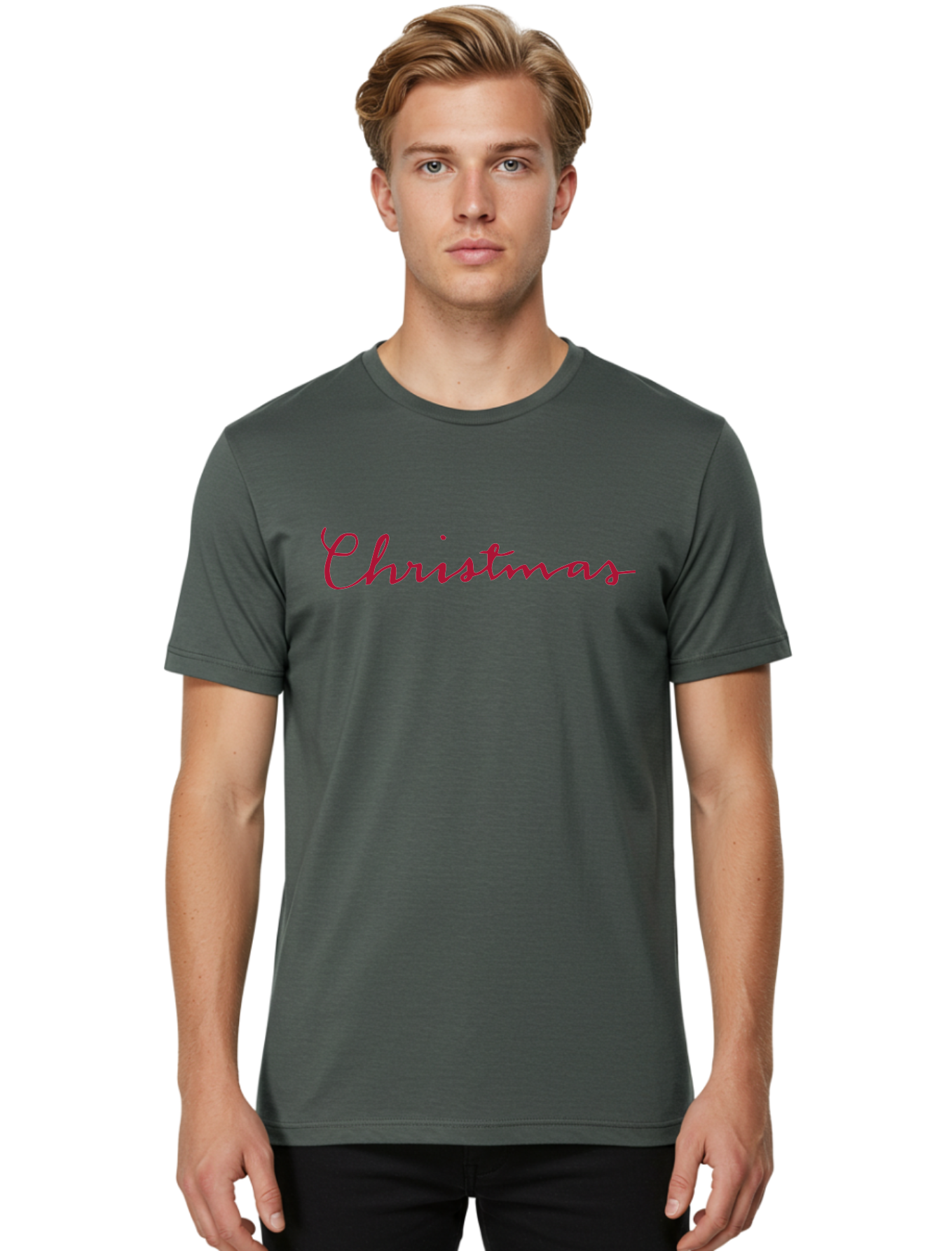 Christmas-2 Men'S Graphic Tee, 100% Cotton, Comfortable Casual Summer Wear, Machine Washable, Christmas Theme, Holiday Season, Festive Vibes, Red Cursive Text, Xmas Greeting, Winter Celebration, Holiday Cheer - Aaa802