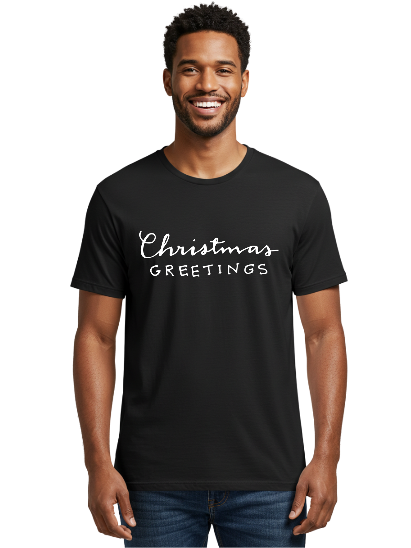 Christmas-Greetings Men'S Graphic Tee, 100% Cotton, Comfortable Casual Summer Wear, Machine Washable, Christmas Greetings, Festive Wishes, Holiday Season, Christmas Message, White Text, Christmas Card - Aaa806