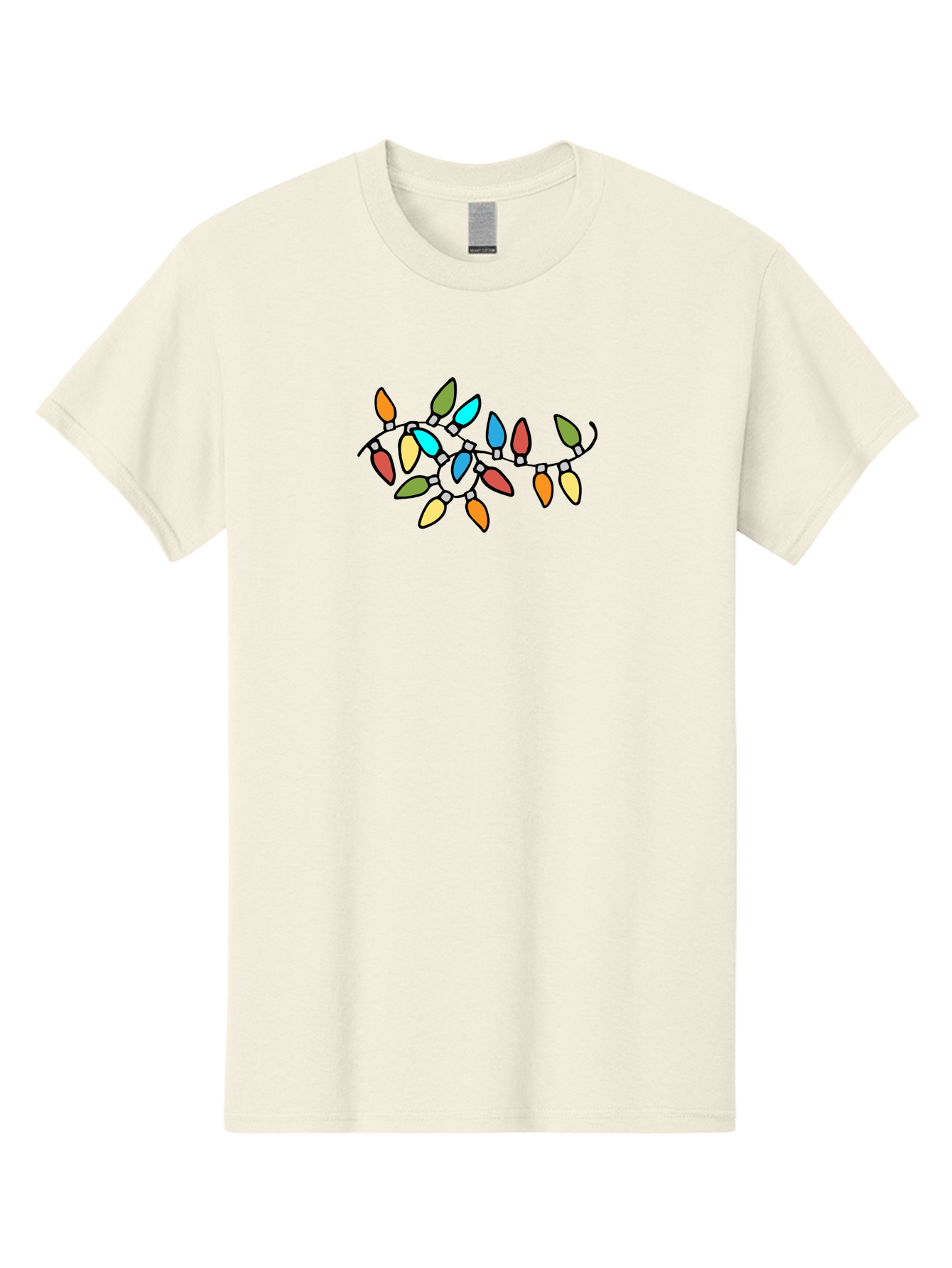 Christmas-Lights-1 Men'S Graphic Tee, 100% Cotton, Comfortable Casual Summer Wear, Machine Washable, Multicolored Christmas Lights, Festive Decorations, Holiday String Lights, Colorful Bulbs, Celebration Decoration, Party Lights - Aaa807