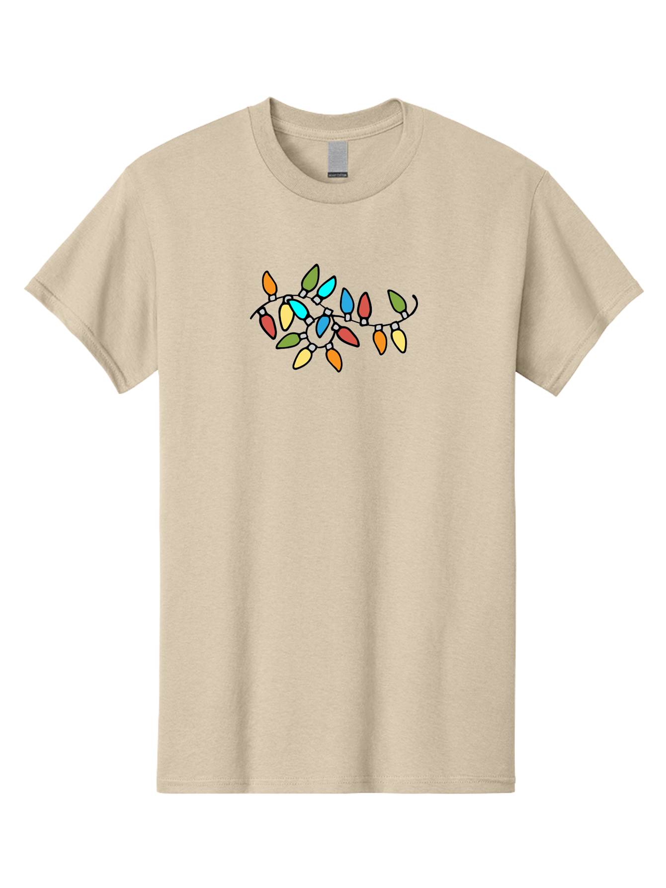 Christmas-Lights-1 Men'S Graphic Tee, 100% Cotton, Comfortable Casual Summer Wear, Machine Washable, Multicolored Christmas Lights, Festive Decorations, Holiday String Lights, Colorful Bulbs, Celebration Decoration, Party Lights - Aaa807