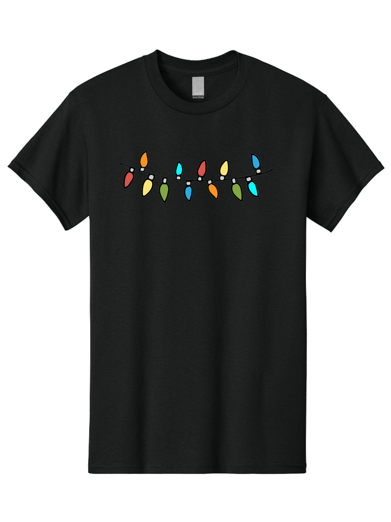 Christmas-Lights Men'S Graphic Tee, 100% Cotton, Comfortable Casual Summer Wear, Machine Washable, Christmas Lights, String Lights, Holiday Decorations, Festive Colors, Red, Orange, Yellow, Blue, Green, Celebration - Aaa808