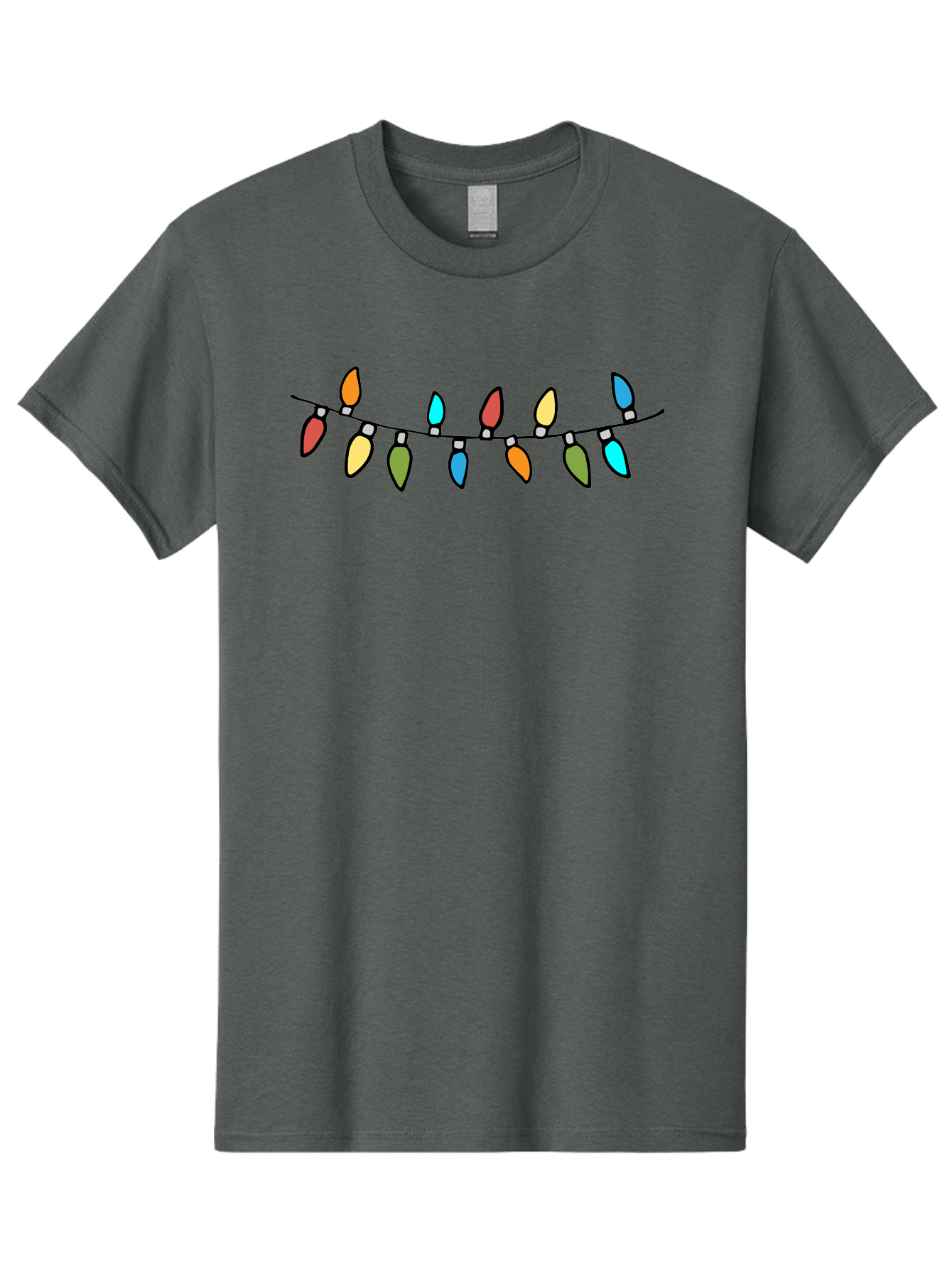 Christmas-Lights Men'S Graphic Tee, 100% Cotton, Comfortable Casual Summer Wear, Machine Washable, Christmas Lights, String Lights, Holiday Decorations, Festive Colors, Red, Orange, Yellow, Blue, Green, Celebration - Aaa808