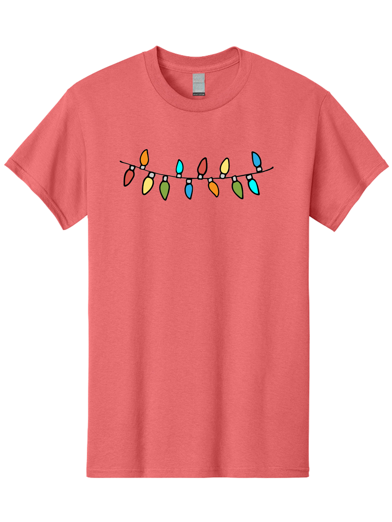 Christmas-Lights Men'S Graphic Tee, 100% Cotton, Comfortable Casual Summer Wear, Machine Washable, Christmas Lights, String Lights, Holiday Decorations, Festive Colors, Red, Orange, Yellow, Blue, Green, Celebration - Aaa808