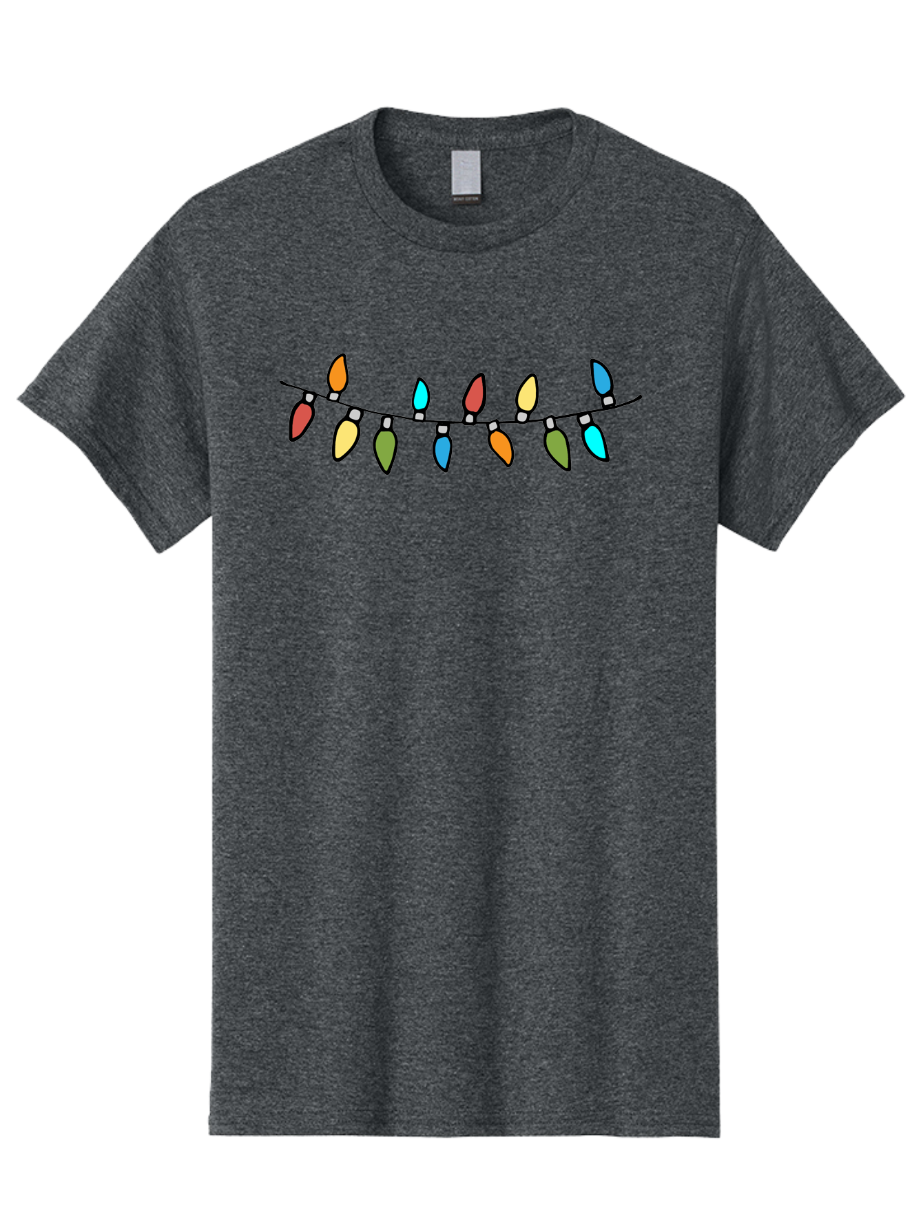 Christmas-Lights Men'S Graphic Tee, 100% Cotton, Comfortable Casual Summer Wear, Machine Washable, Christmas Lights, String Lights, Holiday Decorations, Festive Colors, Red, Orange, Yellow, Blue, Green, Celebration - Aaa808