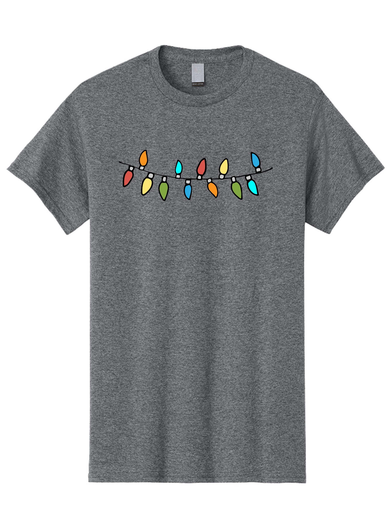 Christmas-Lights Men'S Graphic Tee, 100% Cotton, Comfortable Casual Summer Wear, Machine Washable, Christmas Lights, String Lights, Holiday Decorations, Festive Colors, Red, Orange, Yellow, Blue, Green, Celebration - Aaa808