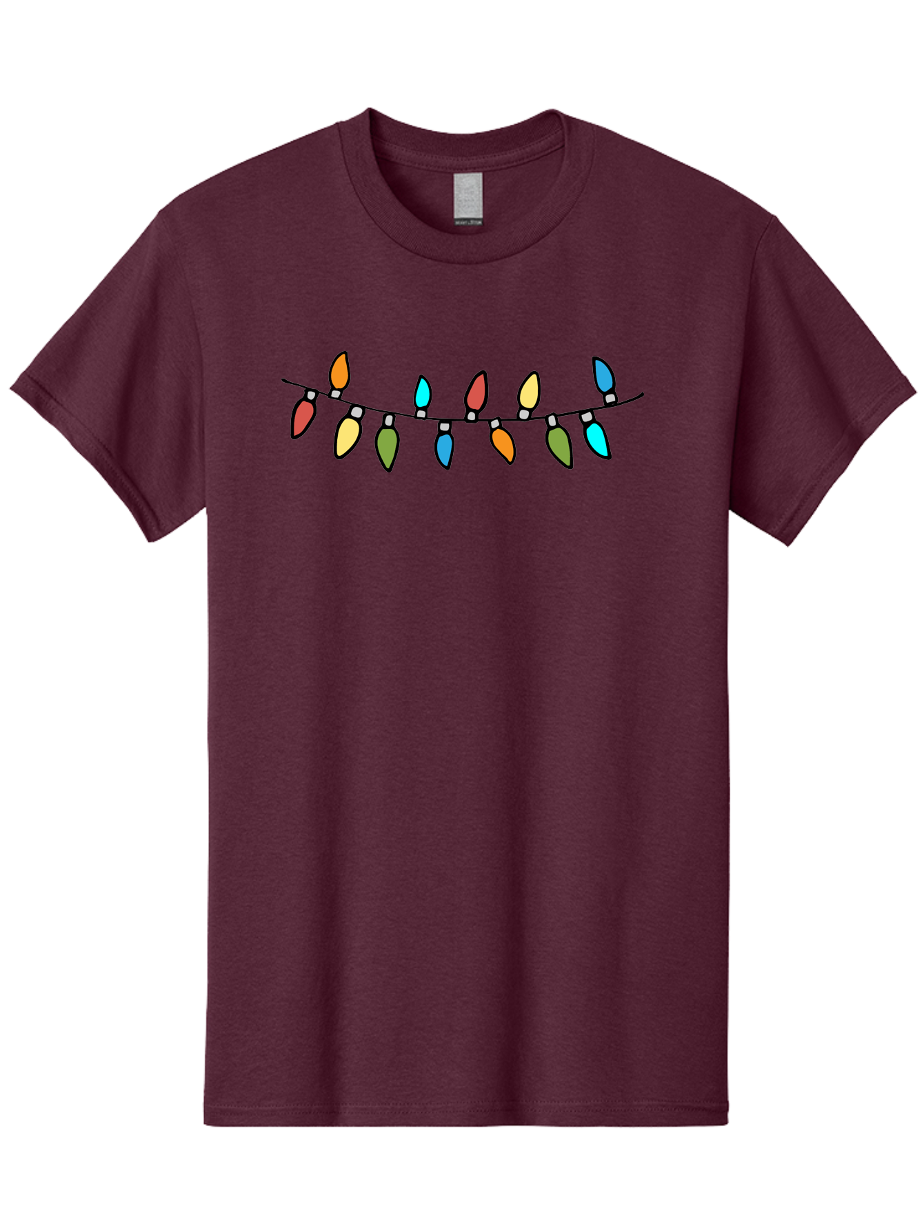 Christmas-Lights Men'S Graphic Tee, 100% Cotton, Comfortable Casual Summer Wear, Machine Washable, Christmas Lights, String Lights, Holiday Decorations, Festive Colors, Red, Orange, Yellow, Blue, Green, Celebration - Aaa808