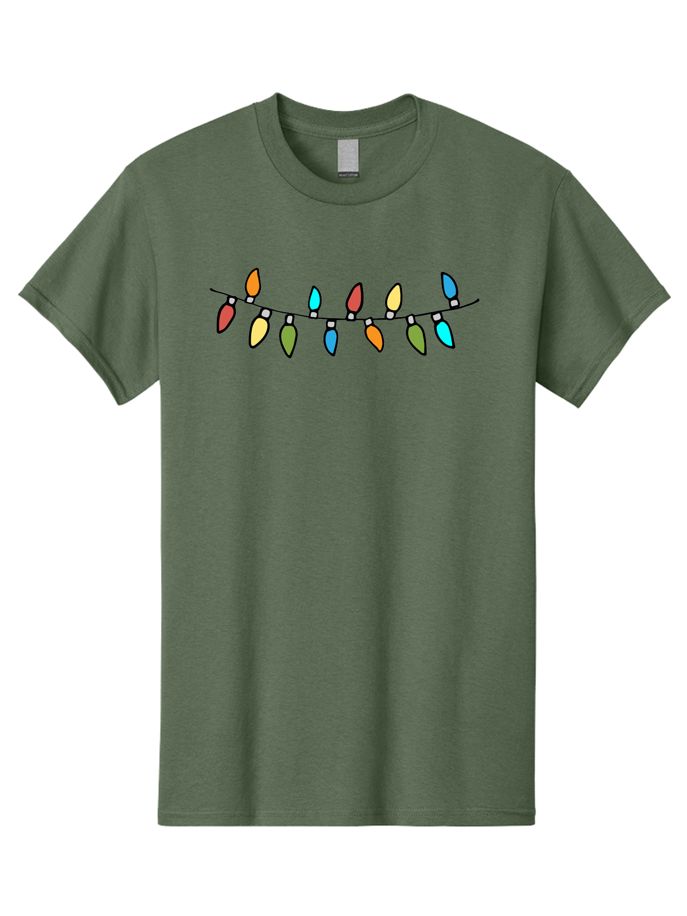 Christmas-Lights Men'S Graphic Tee, 100% Cotton, Comfortable Casual Summer Wear, Machine Washable, Christmas Lights, String Lights, Holiday Decorations, Festive Colors, Red, Orange, Yellow, Blue, Green, Celebration - Aaa808