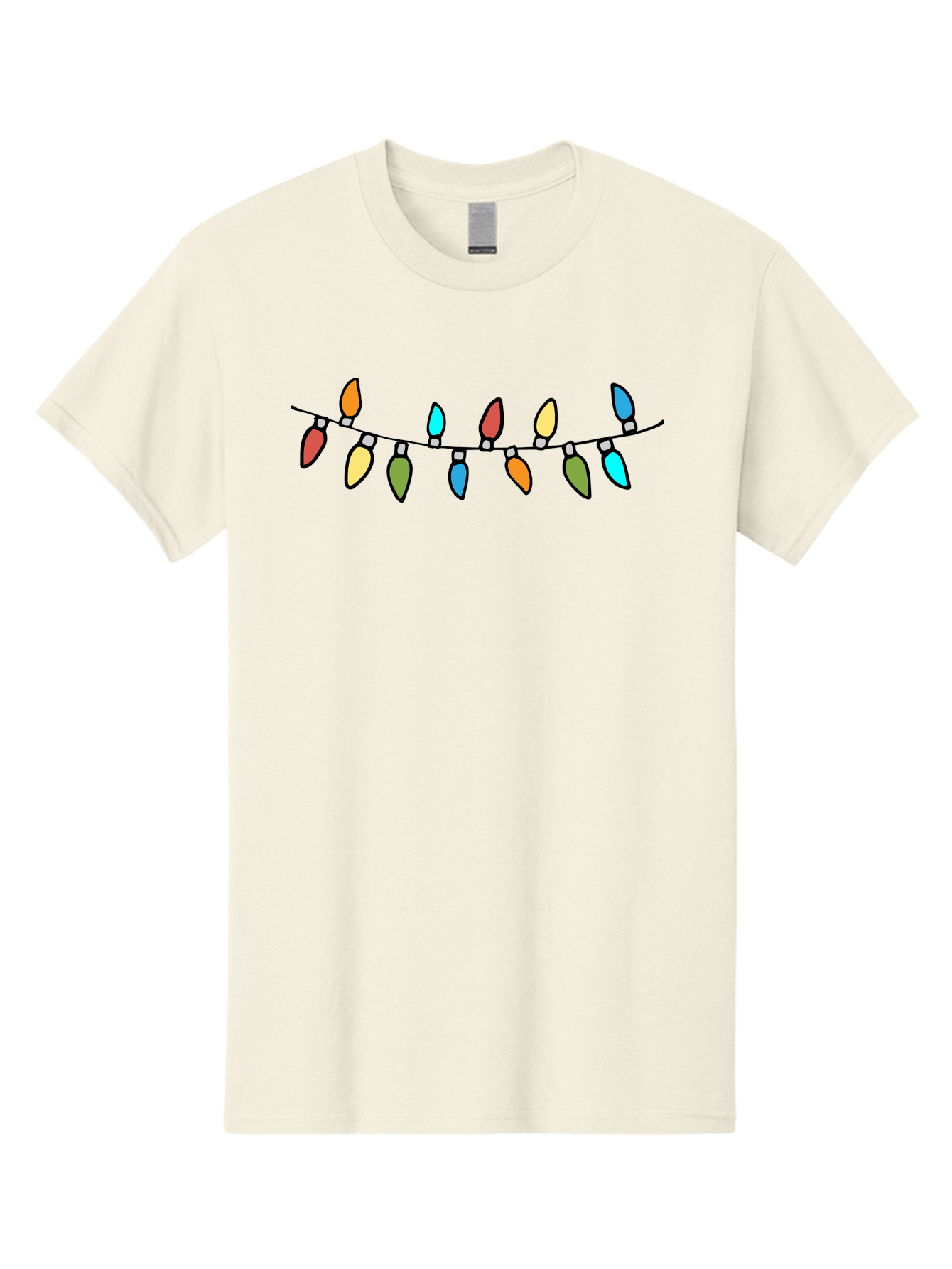 Christmas-Lights Men'S Graphic Tee, 100% Cotton, Comfortable Casual Summer Wear, Machine Washable, Christmas Lights, String Lights, Holiday Decorations, Festive Colors, Red, Orange, Yellow, Blue, Green, Celebration - Aaa808
