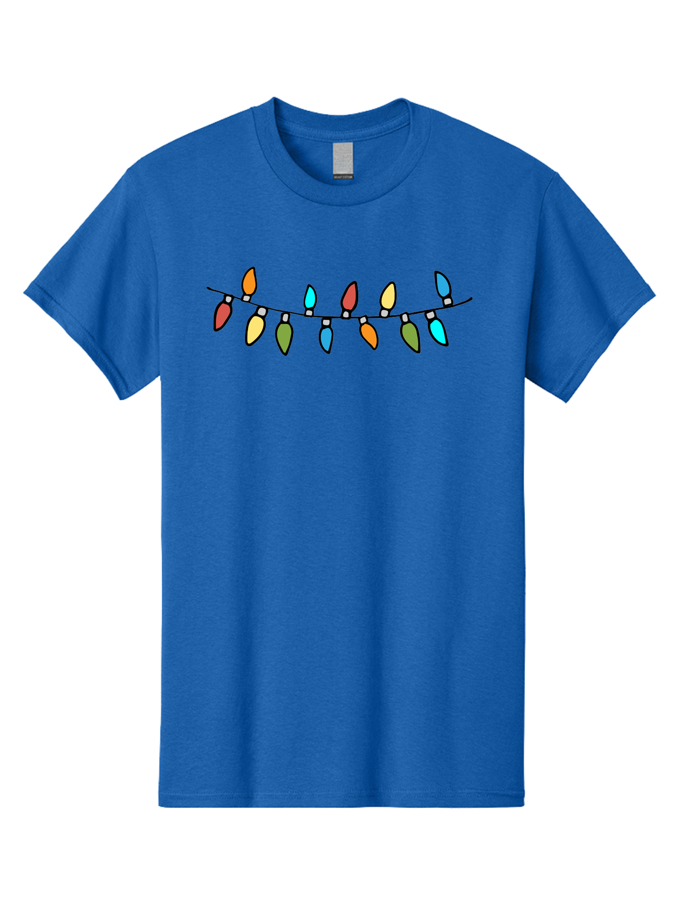 Christmas-Lights Men'S Graphic Tee, 100% Cotton, Comfortable Casual Summer Wear, Machine Washable, Christmas Lights, String Lights, Holiday Decorations, Festive Colors, Red, Orange, Yellow, Blue, Green, Celebration - Aaa808