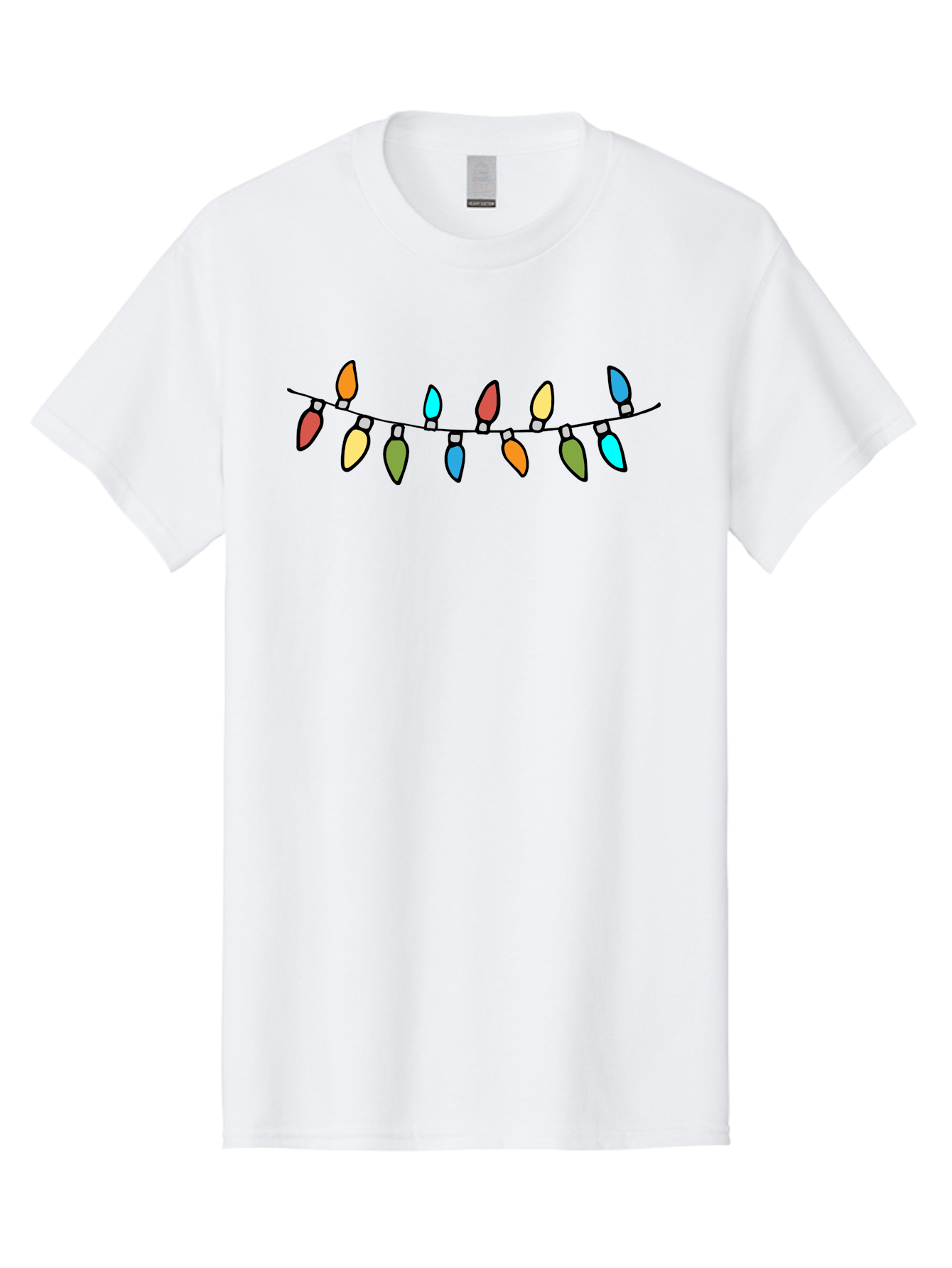 Christmas-Lights Men'S Graphic Tee, 100% Cotton, Comfortable Casual Summer Wear, Machine Washable, Christmas Lights, String Lights, Holiday Decorations, Festive Colors, Red, Orange, Yellow, Blue, Green, Celebration - Aaa808