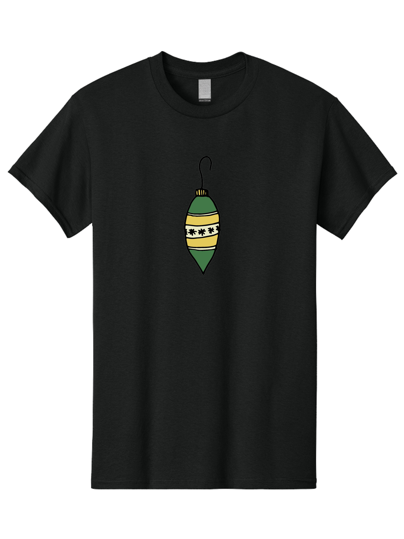 Christmas-Ornament-1 Men'S Graphic Tee, 100% Cotton, Comfortable Casual Summer Wear, Machine Washable, Christmas Decoration, Festive Ornament, Holiday Decor, Green And Yellow Bauble, Striped Pattern, Floral Design, Hanging Decoration, - Aaa809