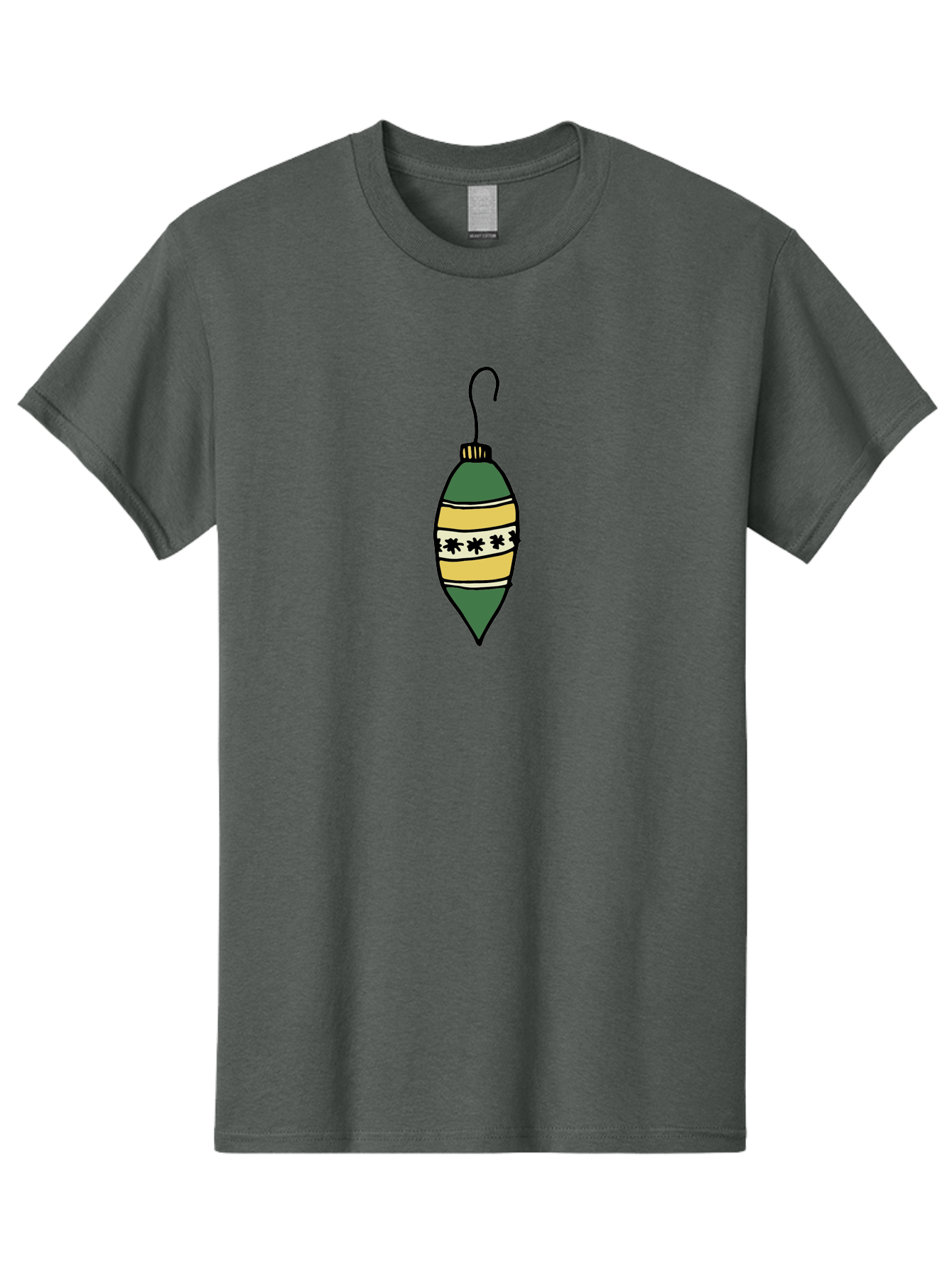 Christmas-Ornament-1 Men'S Graphic Tee, 100% Cotton, Comfortable Casual Summer Wear, Machine Washable, Christmas Decoration, Festive Ornament, Holiday Decor, Green And Yellow Bauble, Striped Pattern, Floral Design, Hanging Decoration, - Aaa809