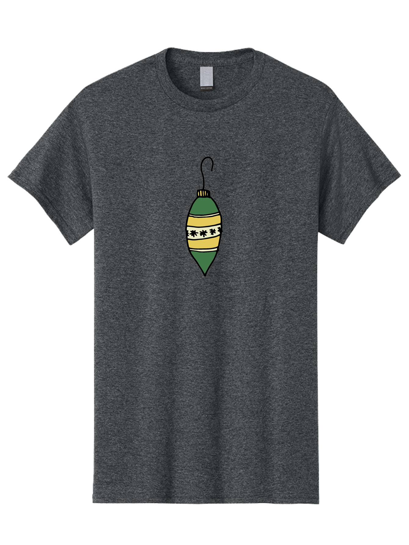 Christmas-Ornament-1 Men'S Graphic Tee, 100% Cotton, Comfortable Casual Summer Wear, Machine Washable, Christmas Decoration, Festive Ornament, Holiday Decor, Green And Yellow Bauble, Striped Pattern, Floral Design, Hanging Decoration, - Aaa809