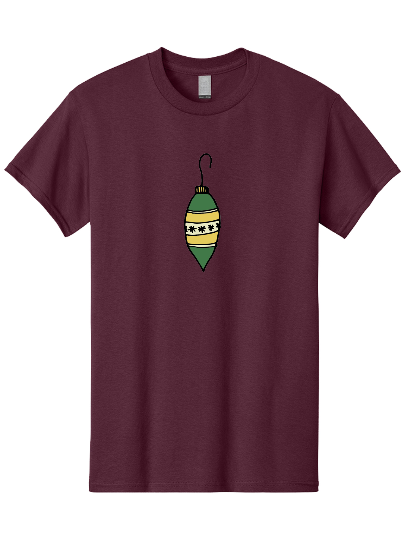 Christmas-Ornament-1 Men'S Graphic Tee, 100% Cotton, Comfortable Casual Summer Wear, Machine Washable, Christmas Decoration, Festive Ornament, Holiday Decor, Green And Yellow Bauble, Striped Pattern, Floral Design, Hanging Decoration, - Aaa809