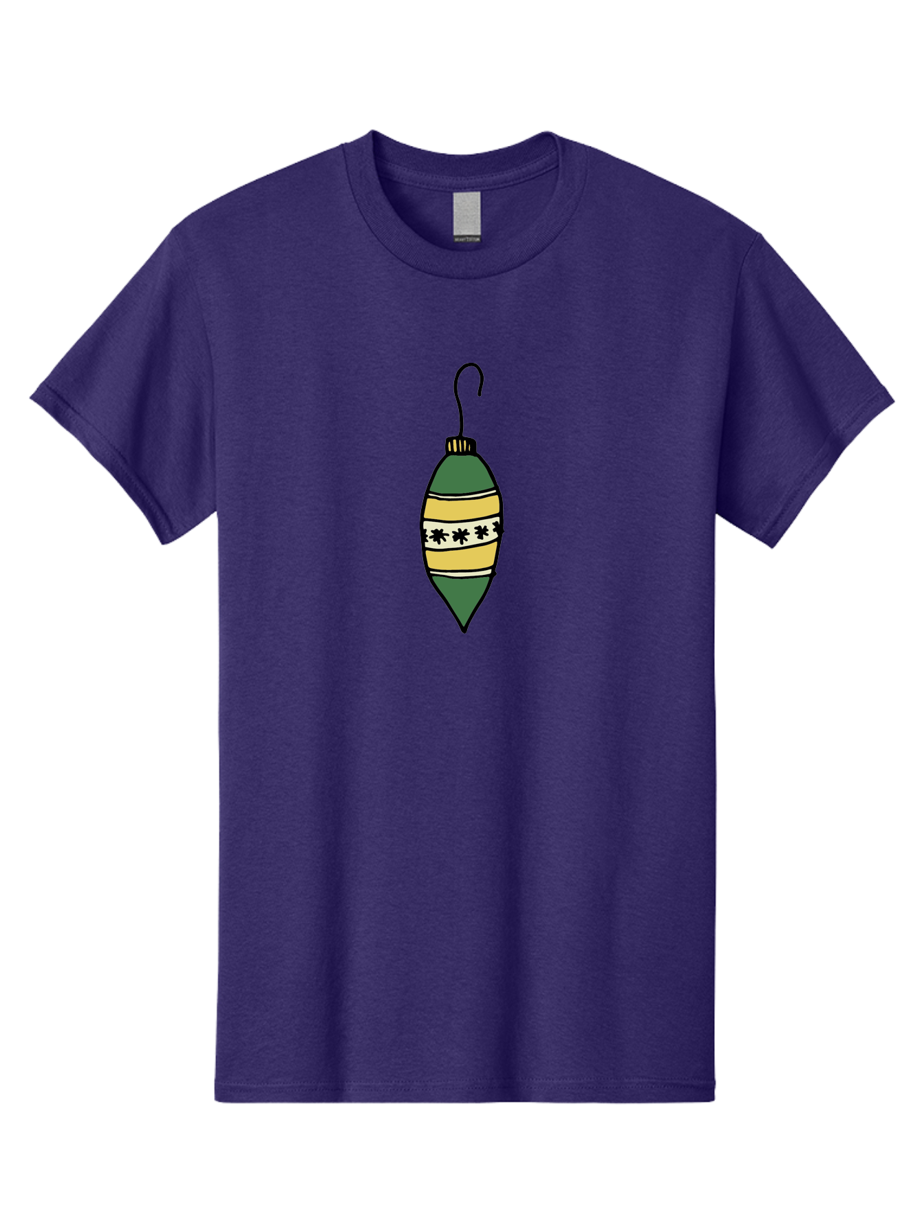 Christmas-Ornament-1 Men'S Graphic Tee, 100% Cotton, Comfortable Casual Summer Wear, Machine Washable, Christmas Decoration, Festive Ornament, Holiday Decor, Green And Yellow Bauble, Striped Pattern, Floral Design, Hanging Decoration, - Aaa809