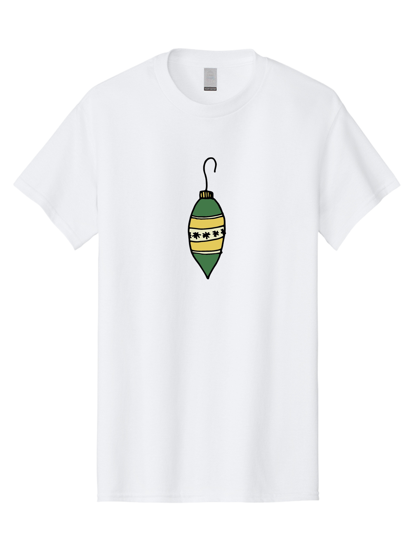 Christmas-Ornament-1 Men'S Graphic Tee, 100% Cotton, Comfortable Casual Summer Wear, Machine Washable, Christmas Decoration, Festive Ornament, Holiday Decor, Green And Yellow Bauble, Striped Pattern, Floral Design, Hanging Decoration, - Aaa809
