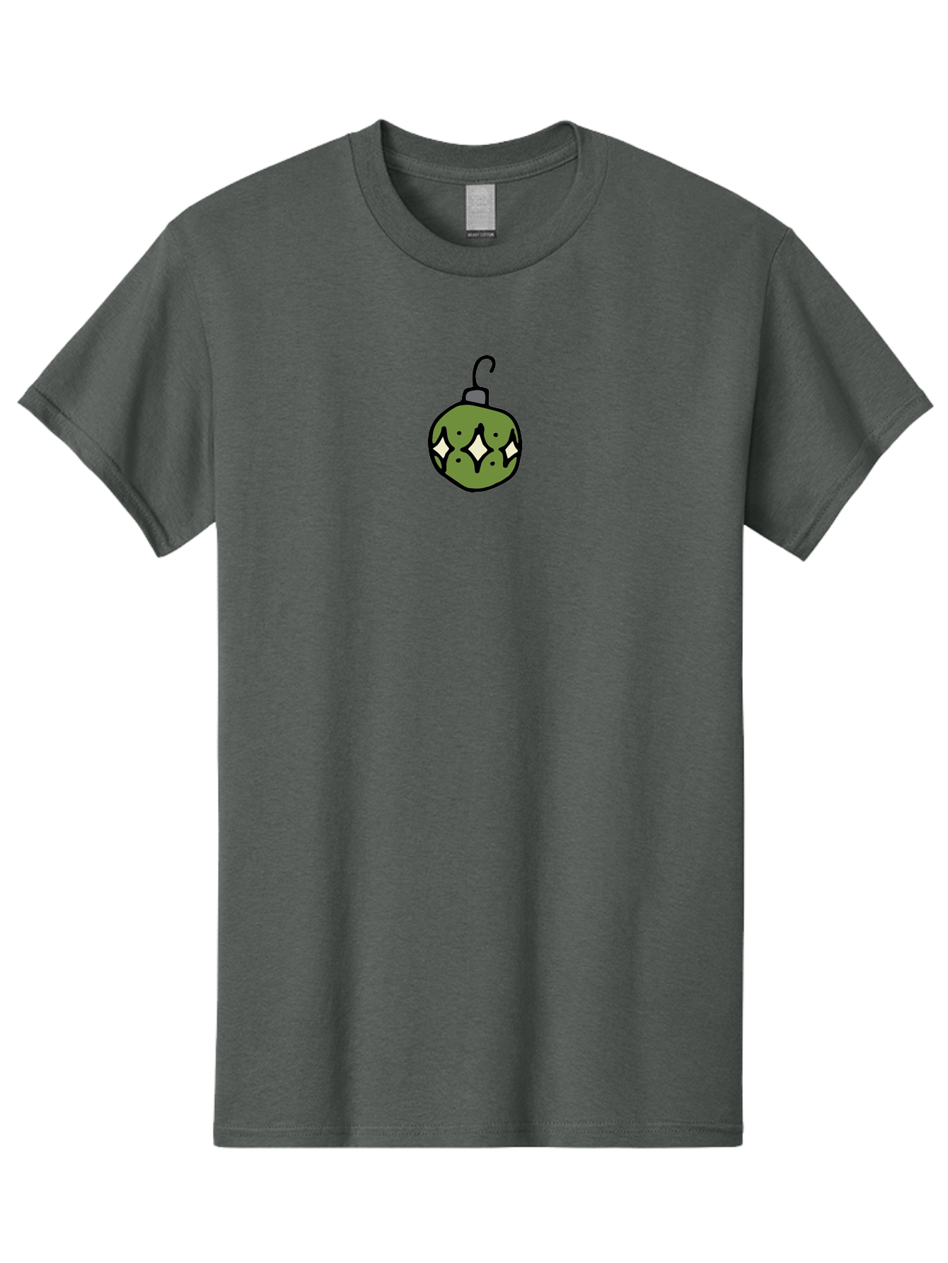 Christmas-Ornament-5 Men'S Graphic Tee, 100% Cotton, Comfortable Casual Summer Wear, Machine Washable, Christmas Decoration, Festive Symbol, Green Ornament, Hanging Decoration, Holiday Decor, Cartoon Style, White Diamonds, Black Outline, - Aaa813