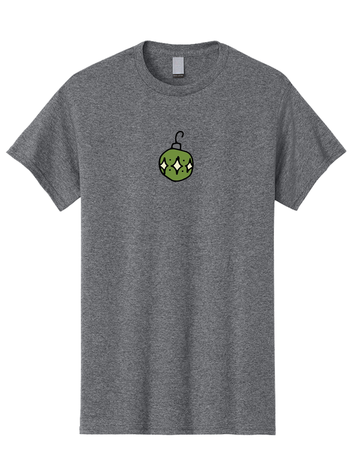 Christmas-Ornament-5 Men'S Graphic Tee, 100% Cotton, Comfortable Casual Summer Wear, Machine Washable, Christmas Decoration, Festive Symbol, Green Ornament, Hanging Decoration, Holiday Decor, Cartoon Style, White Diamonds, Black Outline, - Aaa813