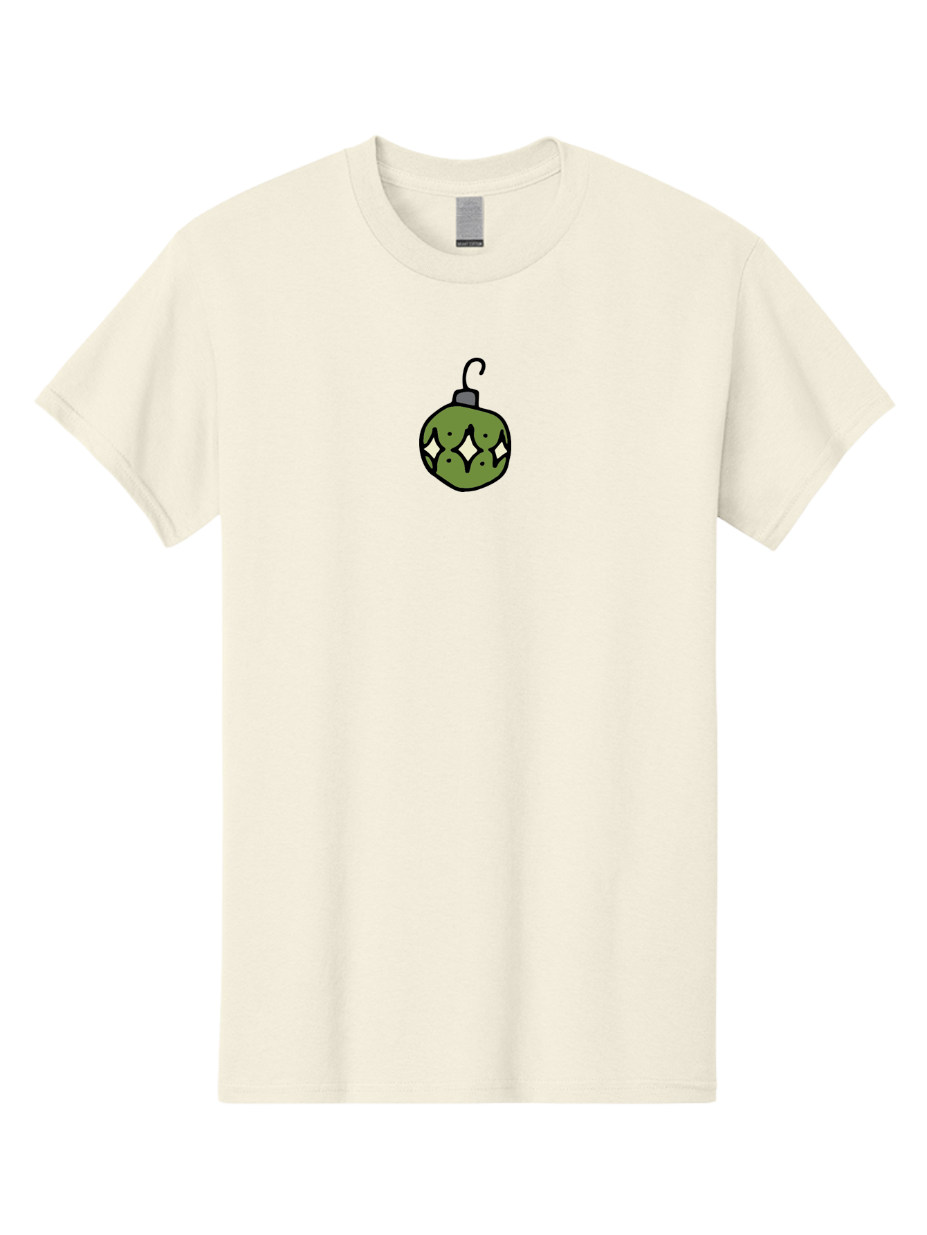 Christmas-Ornament-5 Men'S Graphic Tee, 100% Cotton, Comfortable Casual Summer Wear, Machine Washable, Christmas Decoration, Festive Symbol, Green Ornament, Hanging Decoration, Holiday Decor, Cartoon Style, White Diamonds, Black Outline, - Aaa813