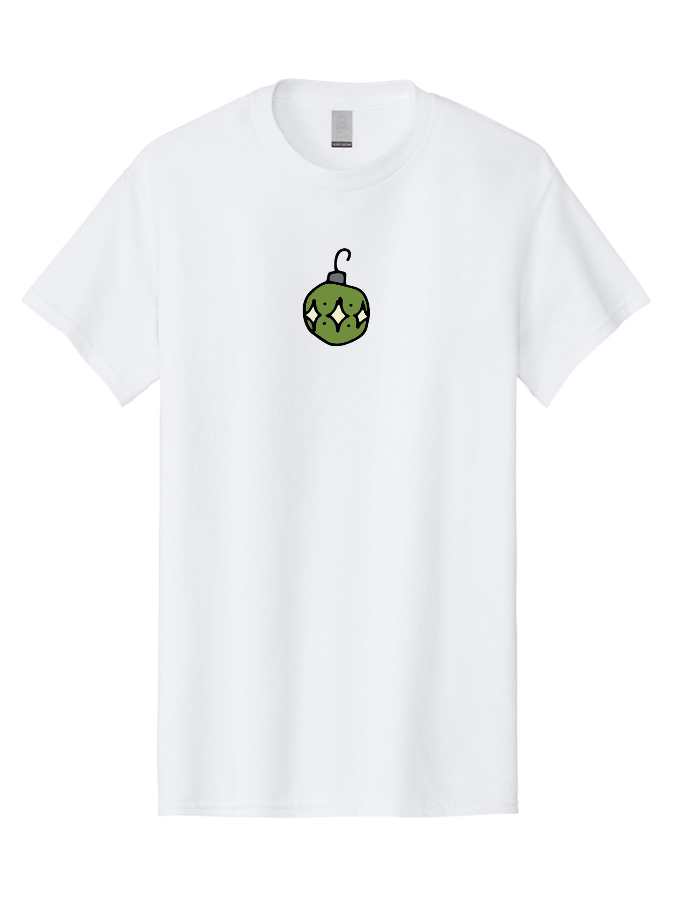 Christmas-Ornament-5 Men'S Graphic Tee, 100% Cotton, Comfortable Casual Summer Wear, Machine Washable, Christmas Decoration, Festive Symbol, Green Ornament, Hanging Decoration, Holiday Decor, Cartoon Style, White Diamonds, Black Outline, - Aaa813