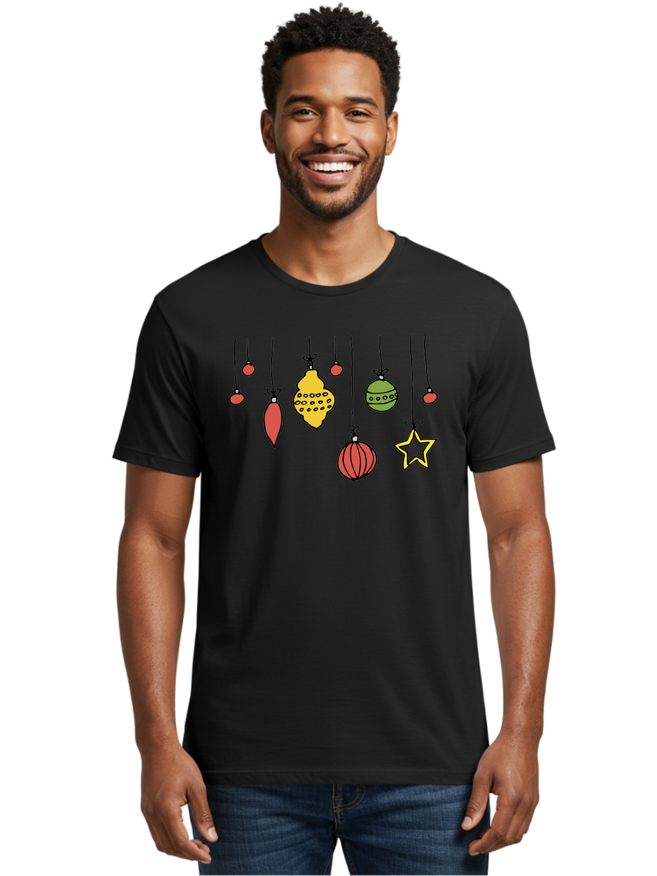 Christmas-Ornaments-1 Men'S Graphic Tee, 100% Cotton, Comfortable Casual Summer Wear, Machine Washable, Christmas Ornaments, Hanging Decorations, Festive Decor, Holiday Season, Christmas Tree Decorations, Red And Green Ornaments, - Aaa816