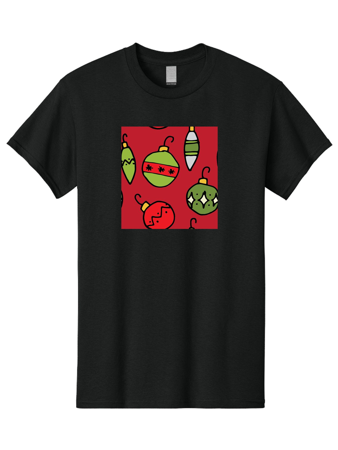 Christmas-Ornaments Men'S Graphic Tee, 100% Cotton, Comfortable Casual Summer Wear, Machine Washable, Christmas Decorations, Festive Ornaments, Holiday Baubles, Red And Green Theme, Cartoon Style, Winter Wonderland, Seasonal Decor, - Aaa817