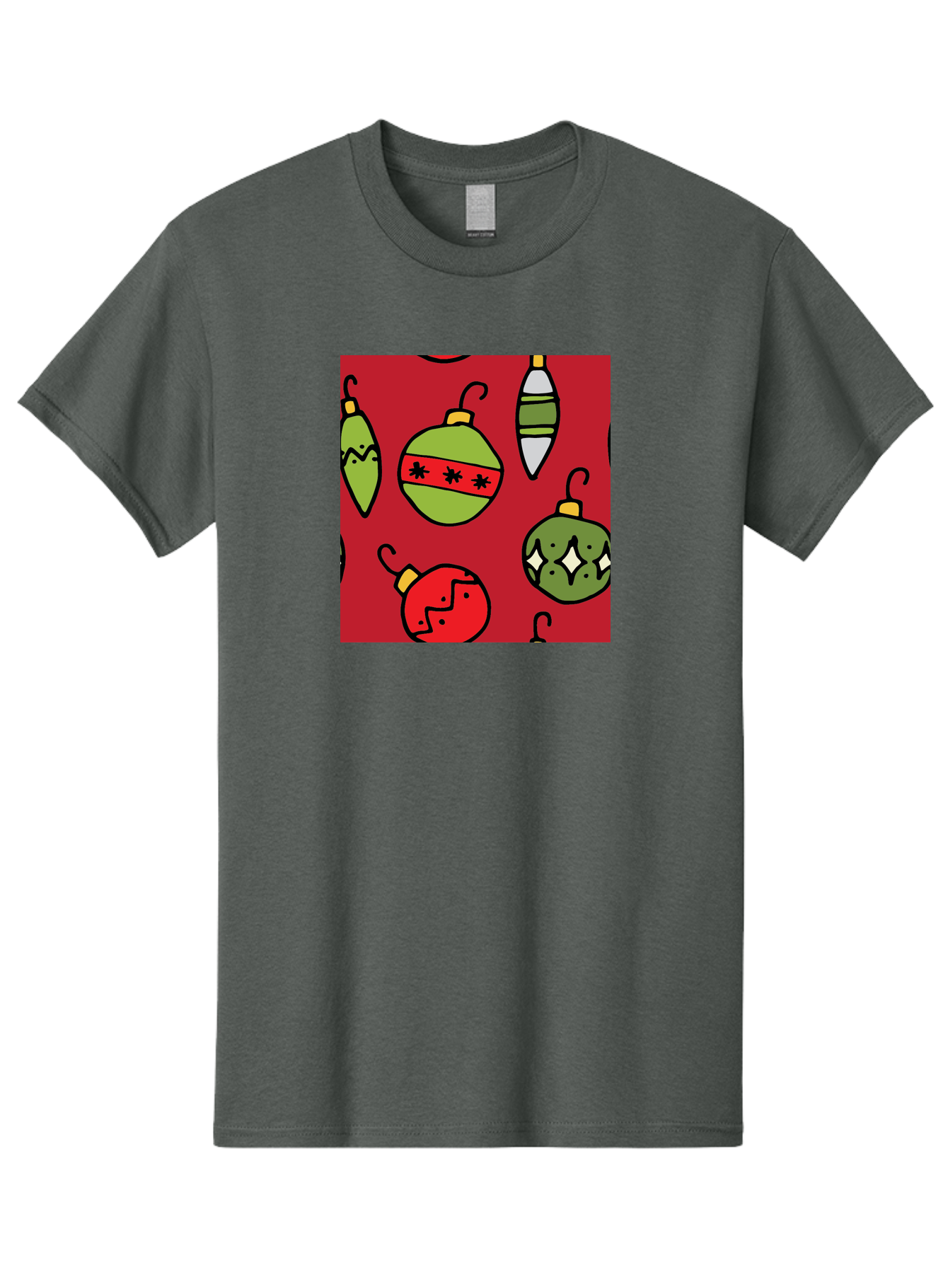 Christmas-Ornaments Men'S Graphic Tee, 100% Cotton, Comfortable Casual Summer Wear, Machine Washable, Christmas Decorations, Festive Ornaments, Holiday Baubles, Red And Green Theme, Cartoon Style, Winter Wonderland, Seasonal Decor, - Aaa817
