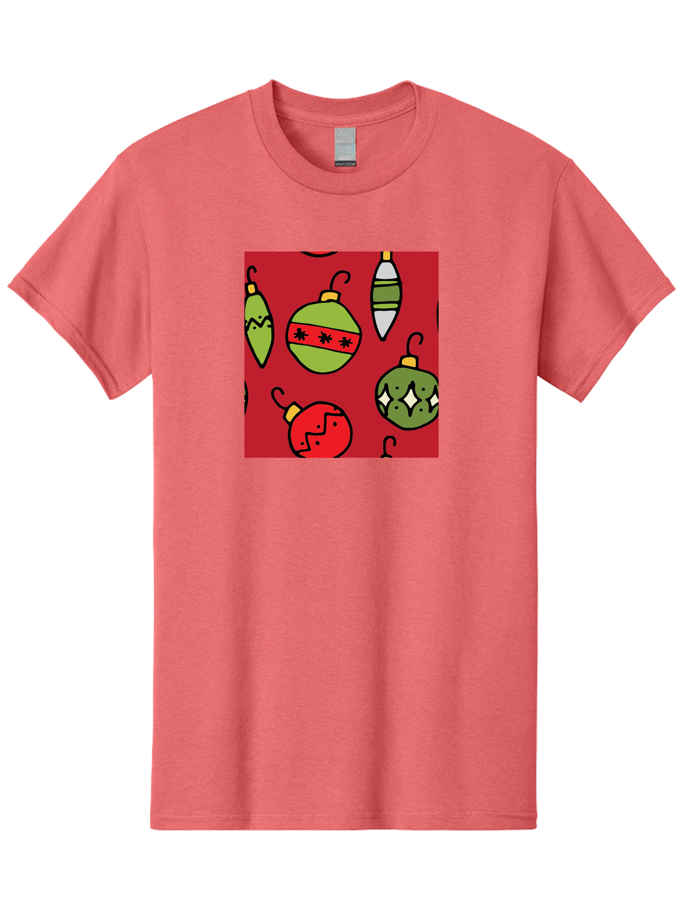 Christmas-Ornaments Men'S Graphic Tee, 100% Cotton, Comfortable Casual Summer Wear, Machine Washable, Christmas Decorations, Festive Ornaments, Holiday Baubles, Red And Green Theme, Cartoon Style, Winter Wonderland, Seasonal Decor, - Aaa817
