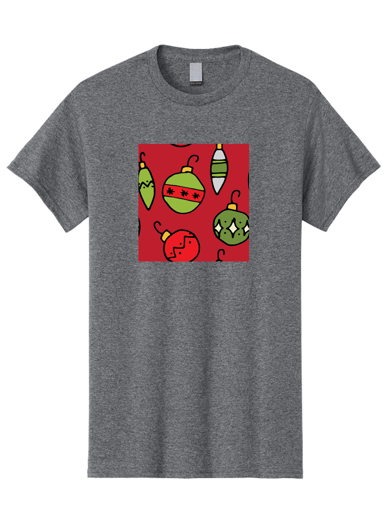 Christmas-Ornaments Men'S Graphic Tee, 100% Cotton, Comfortable Casual Summer Wear, Machine Washable, Christmas Decorations, Festive Ornaments, Holiday Baubles, Red And Green Theme, Cartoon Style, Winter Wonderland, Seasonal Decor, - Aaa817