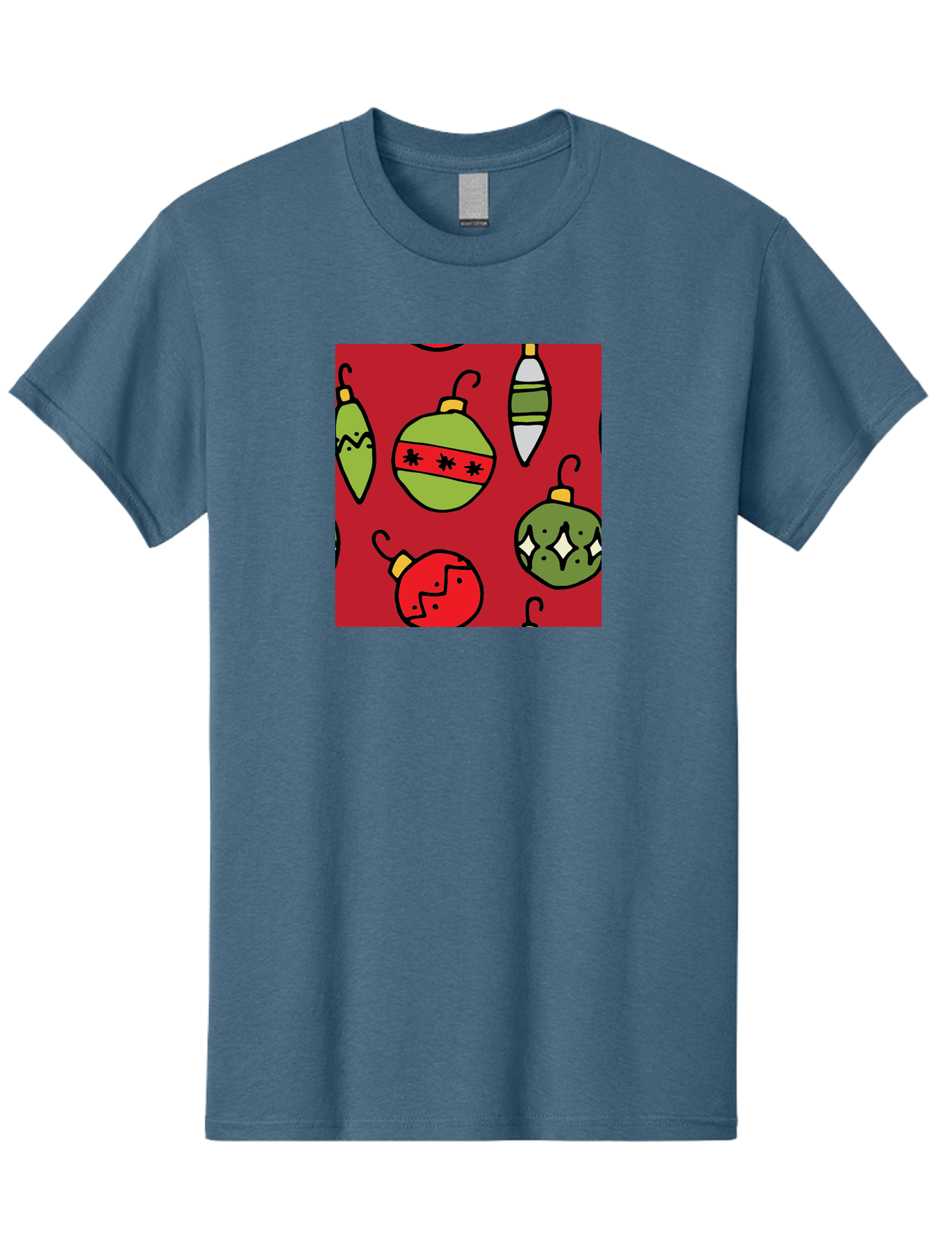 Christmas-Ornaments Men'S Graphic Tee, 100% Cotton, Comfortable Casual Summer Wear, Machine Washable, Christmas Decorations, Festive Ornaments, Holiday Baubles, Red And Green Theme, Cartoon Style, Winter Wonderland, Seasonal Decor, - Aaa817