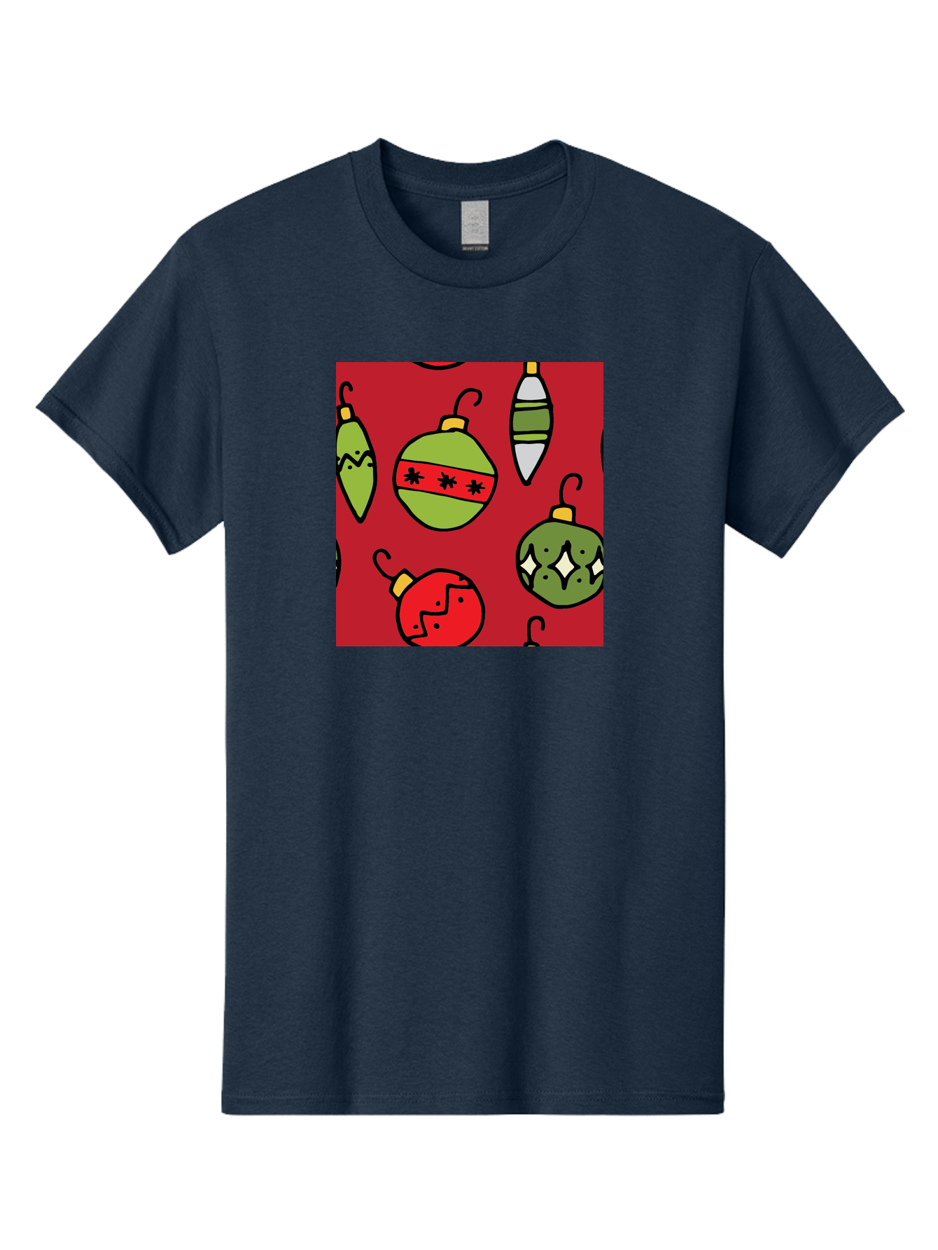 Christmas-Ornaments Men'S Graphic Tee, 100% Cotton, Comfortable Casual Summer Wear, Machine Washable, Christmas Decorations, Festive Ornaments, Holiday Baubles, Red And Green Theme, Cartoon Style, Winter Wonderland, Seasonal Decor, - Aaa817